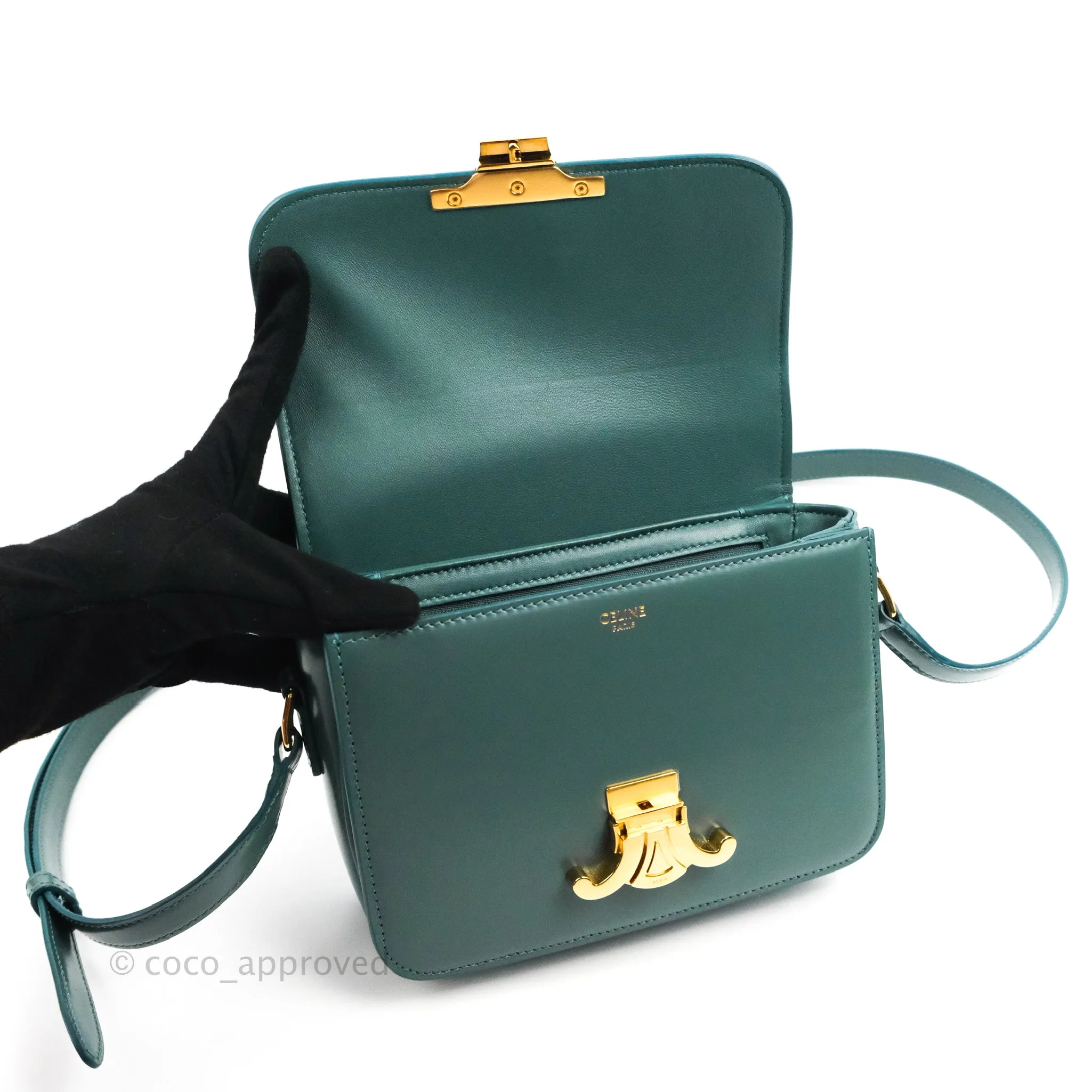 Celine Teen Triomphe Bag Shiny Calfskin Green Smoke