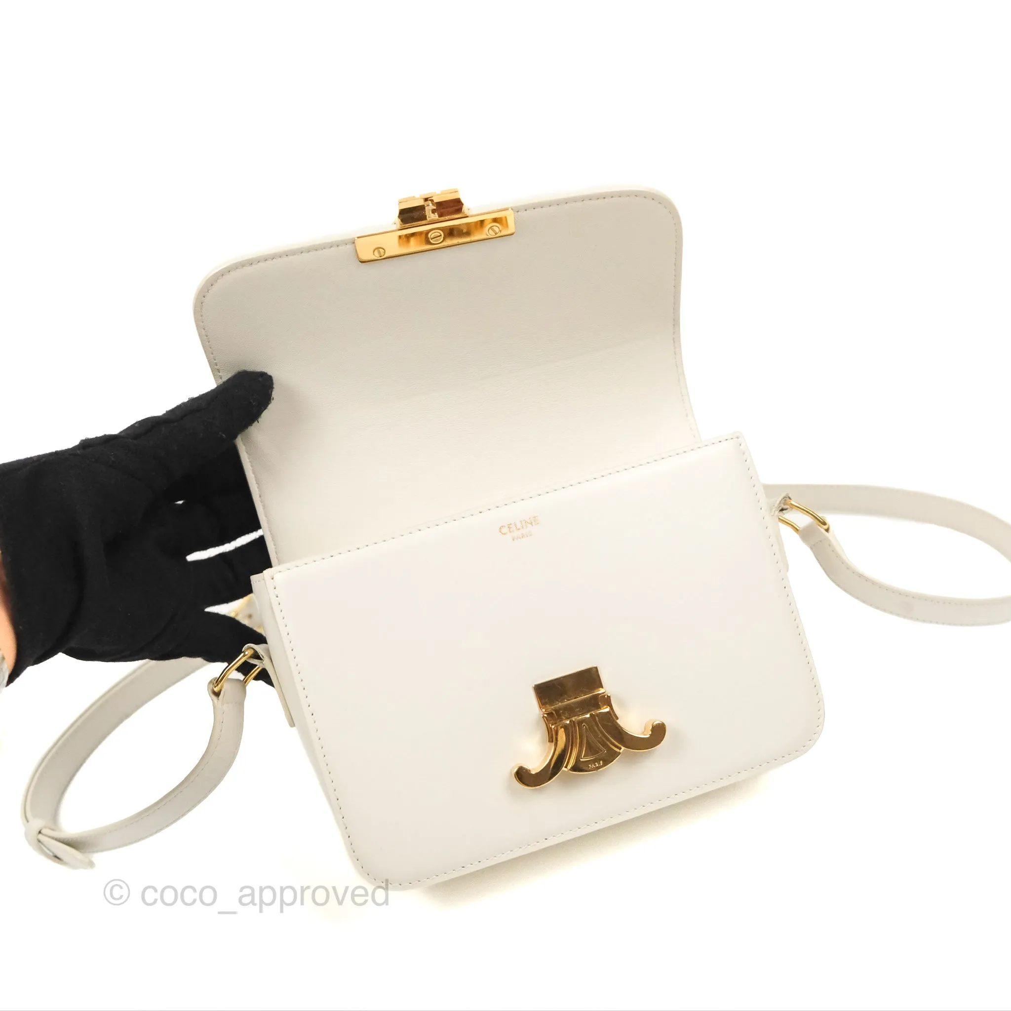 Celine Teen Triomphe Bag Shiny Calfskin White