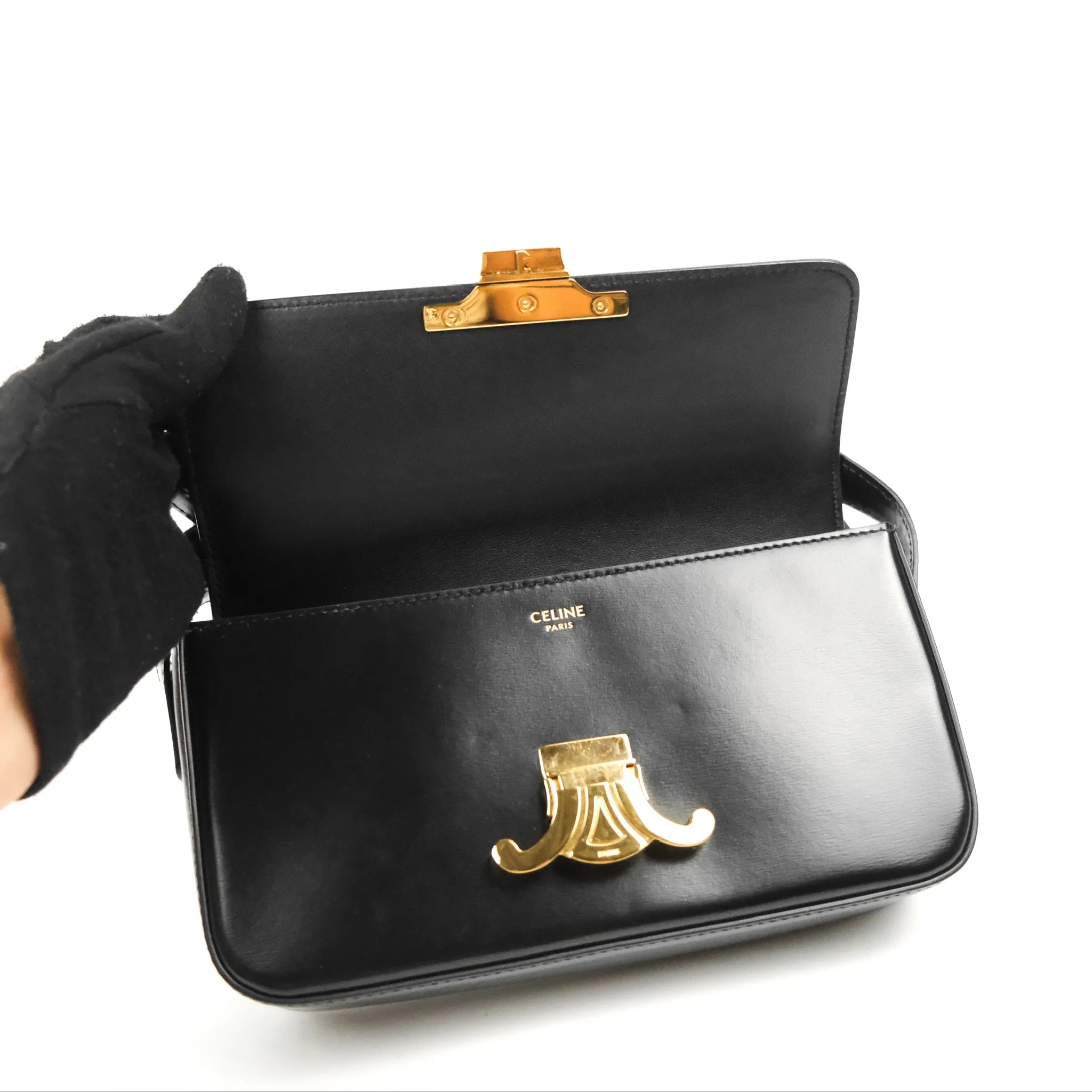 Celine Triomphe Shoulder Bag Black Calfskin