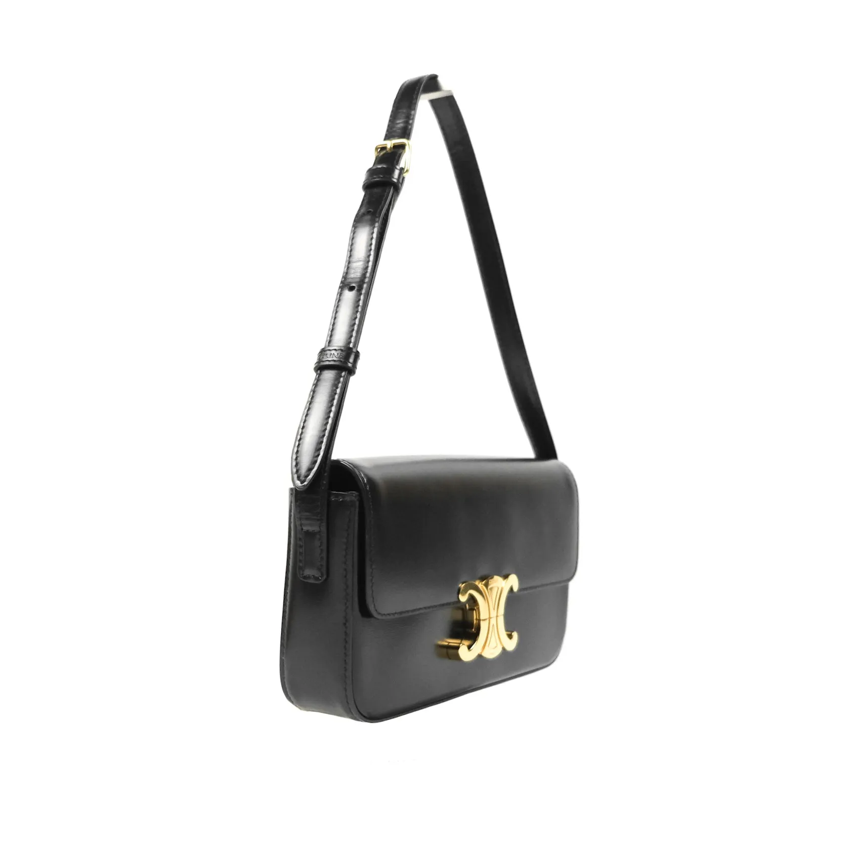 Celine Triomphe Shoulder Bag Black Calfskin