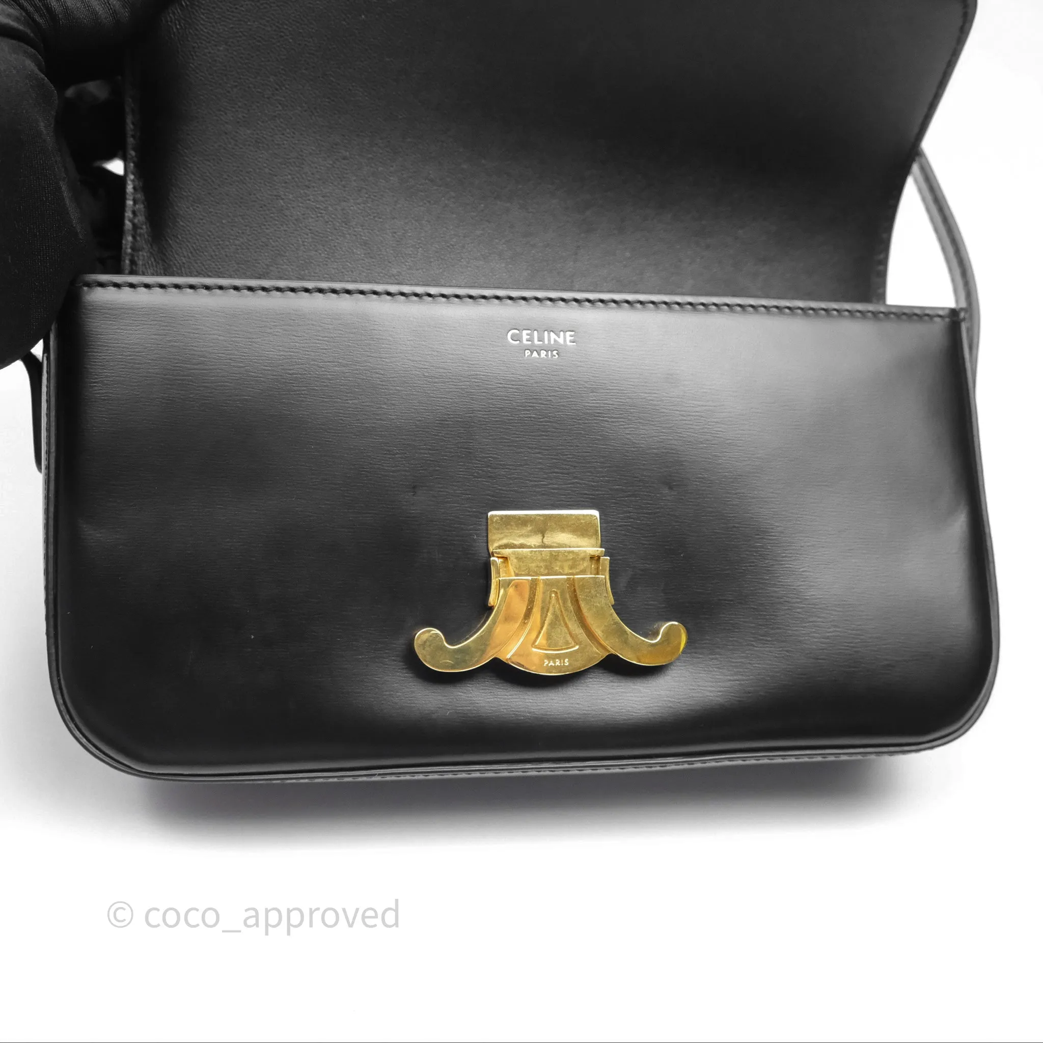 Celine Triomphe Shoulder Bag Black Calfskin