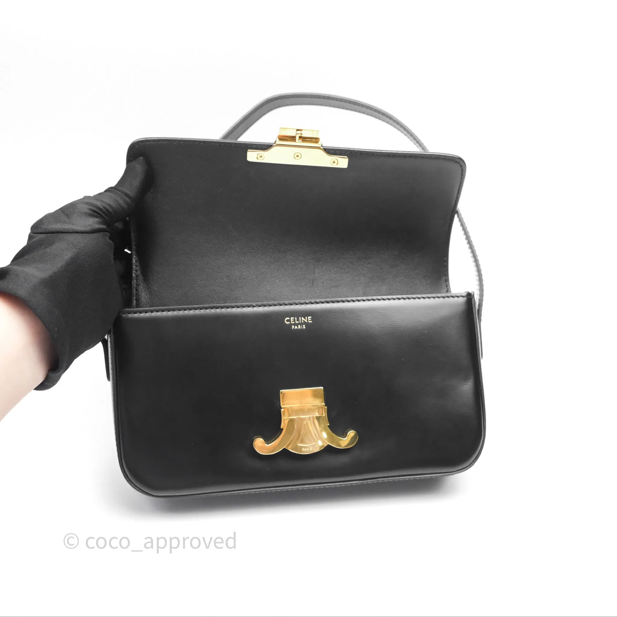 Celine Triomphe Shoulder Bag Black Calfskin