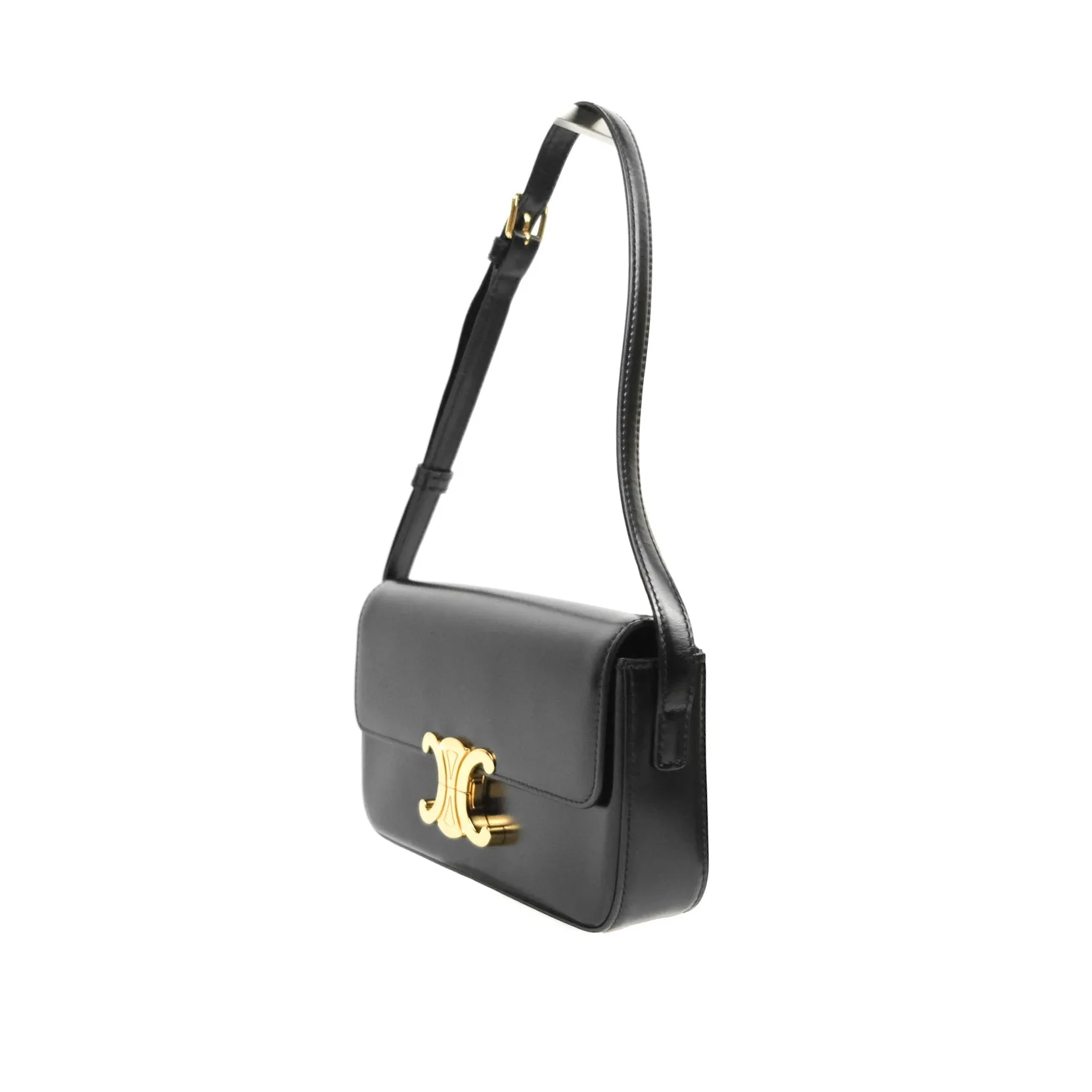 Celine Triomphe Shoulder Bag Black Calfskin