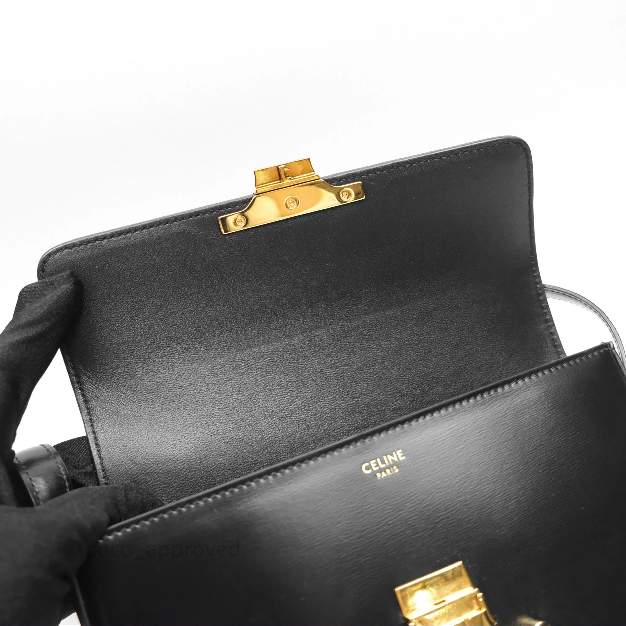 Celine Triomphe Shoulder Bag Black Calfskin