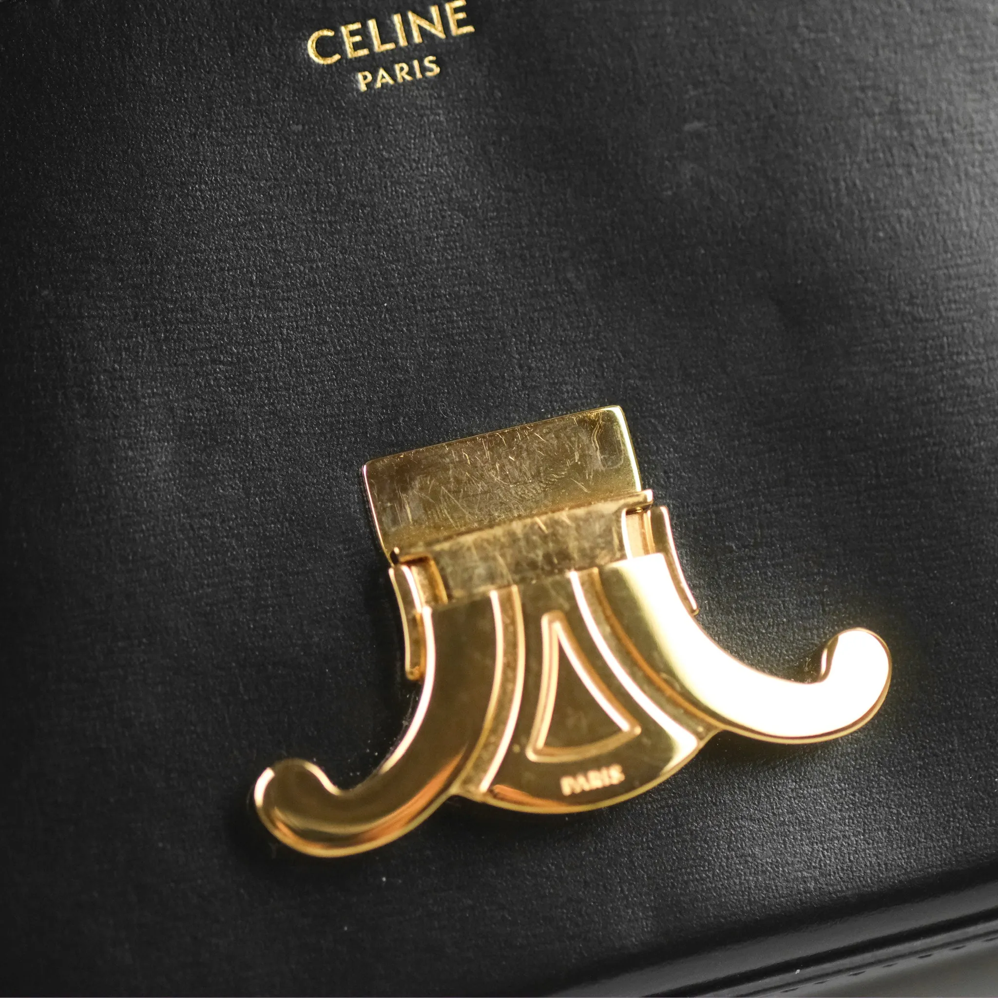 Celine Triomphe Shoulder Bag Black Calfskin