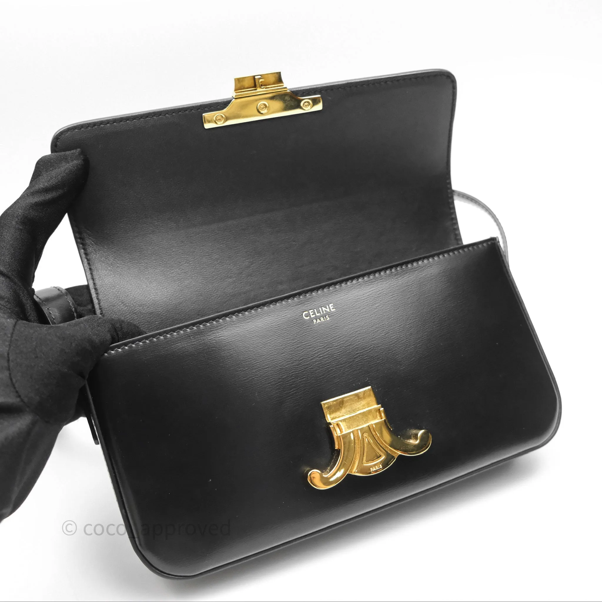 Celine Triomphe Shoulder Bag Black Calfskin