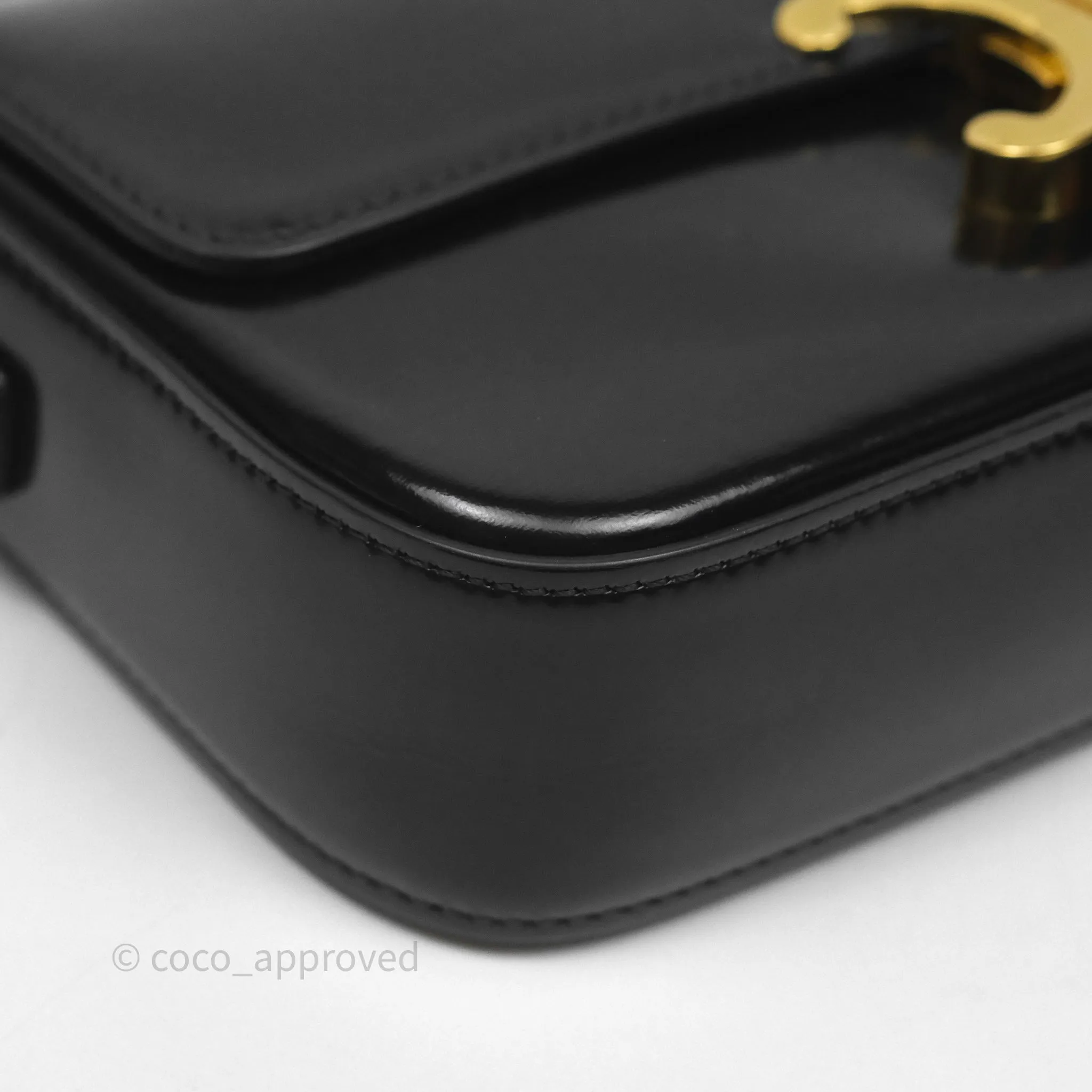 Celine Triomphe Shoulder Bag Black Shiny Calfskin