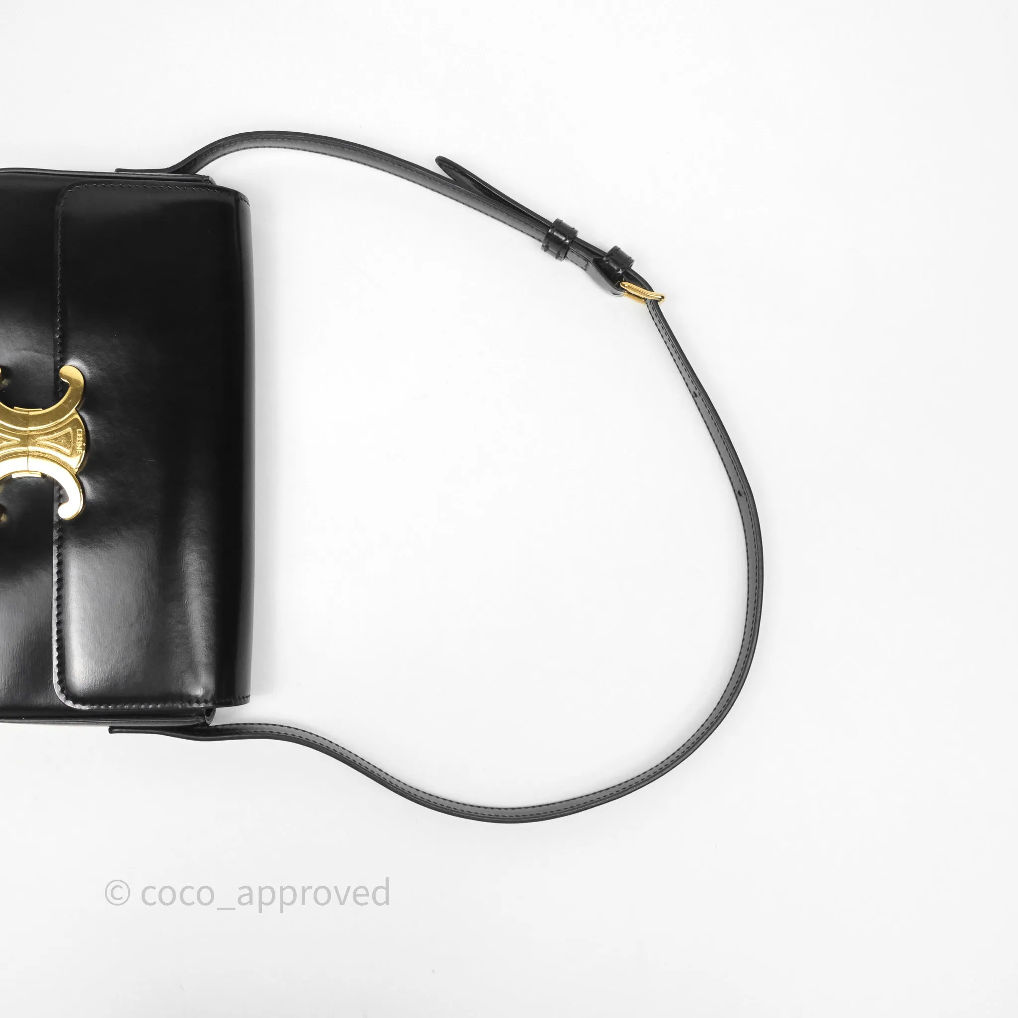 Celine Triomphe Shoulder Bag Black Shiny Calfskin