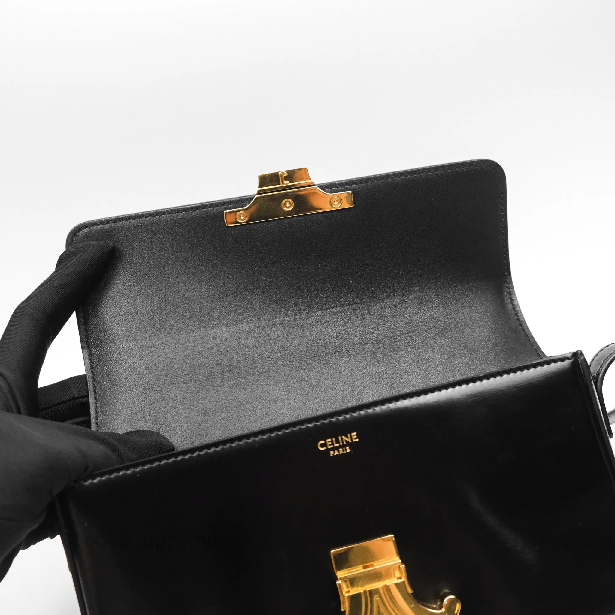 Celine Triomphe Shoulder Bag Black Shiny Calfskin