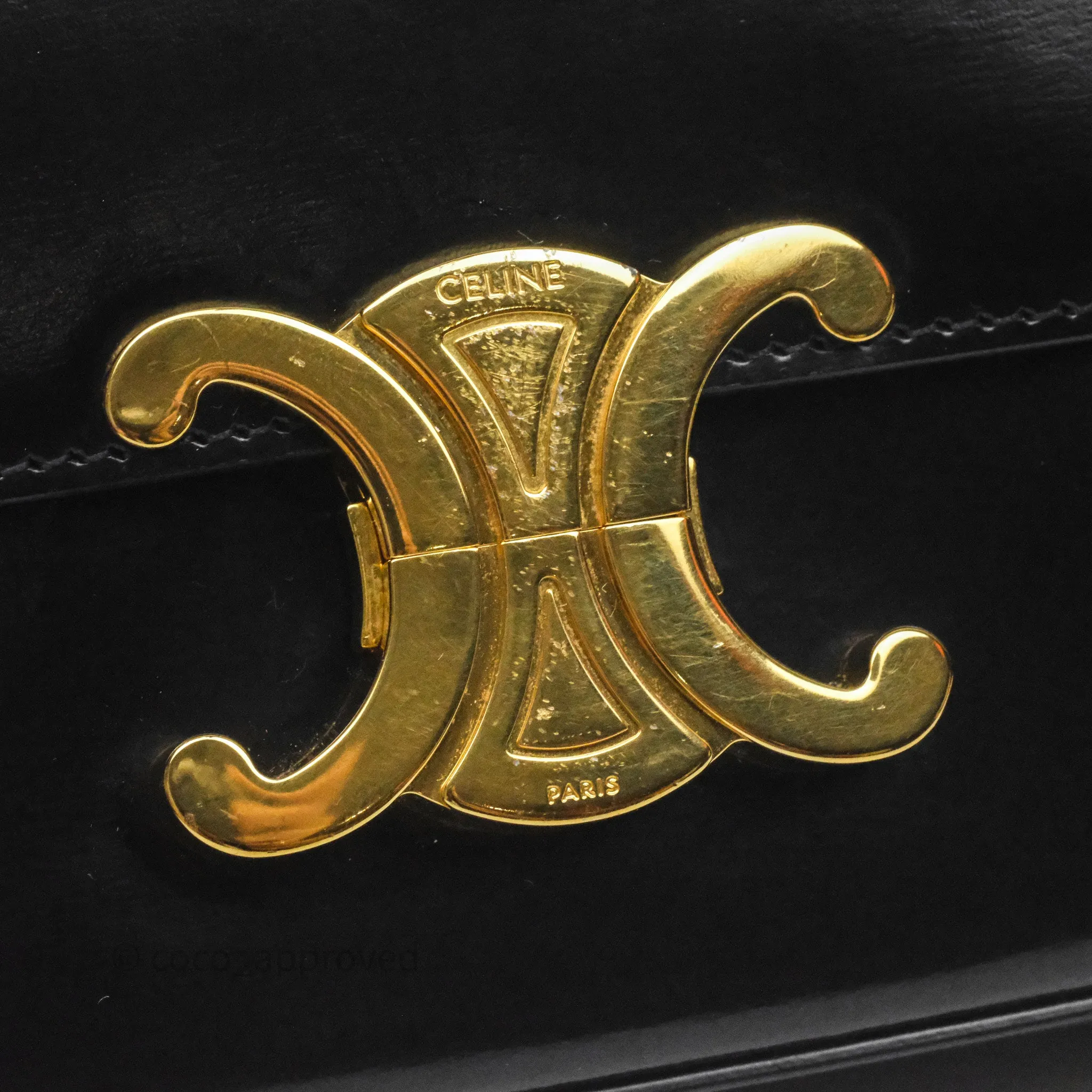 Celine Triomphe Shoulder Bag Black Shiny Calfskin