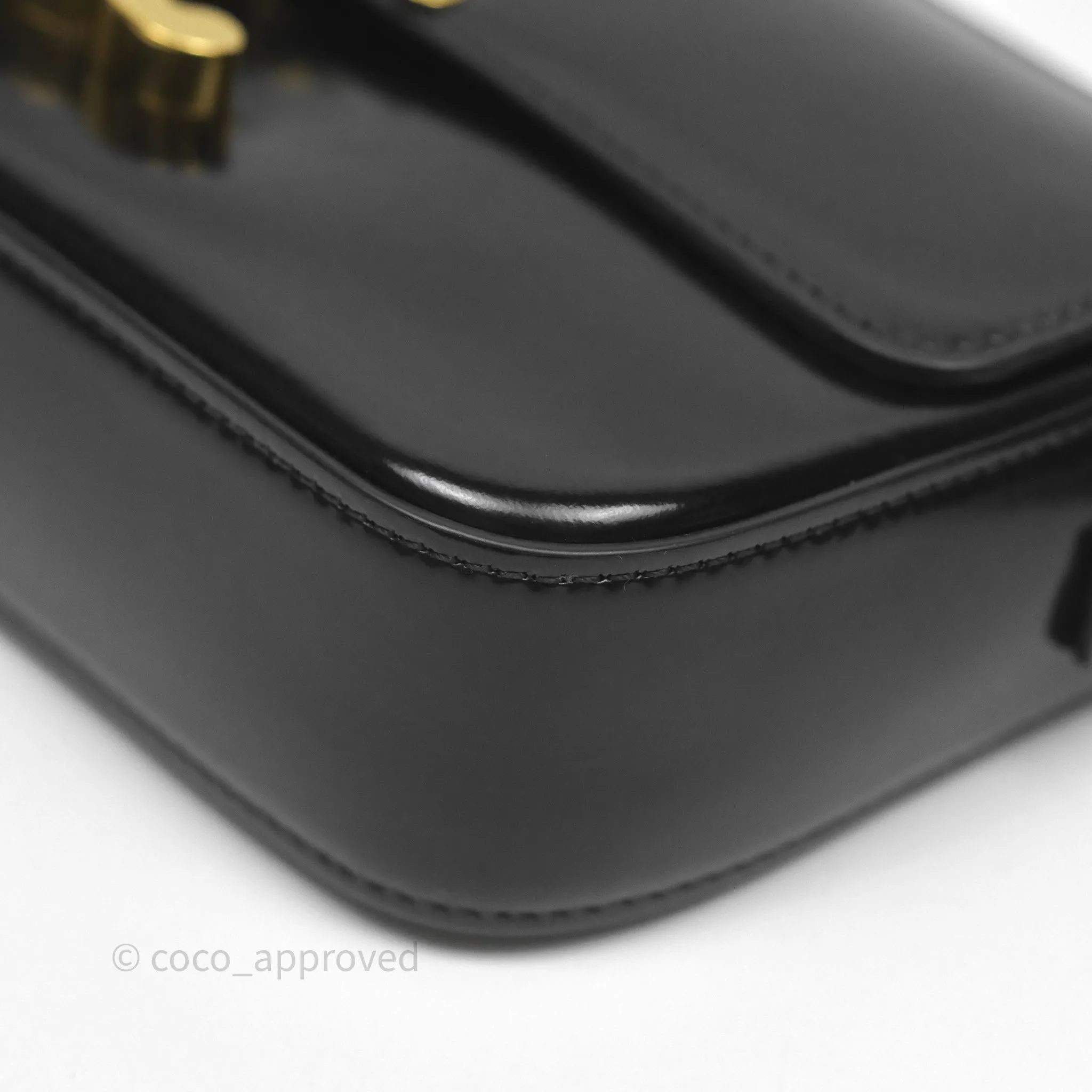 Celine Triomphe Shoulder Bag Black Shiny Calfskin