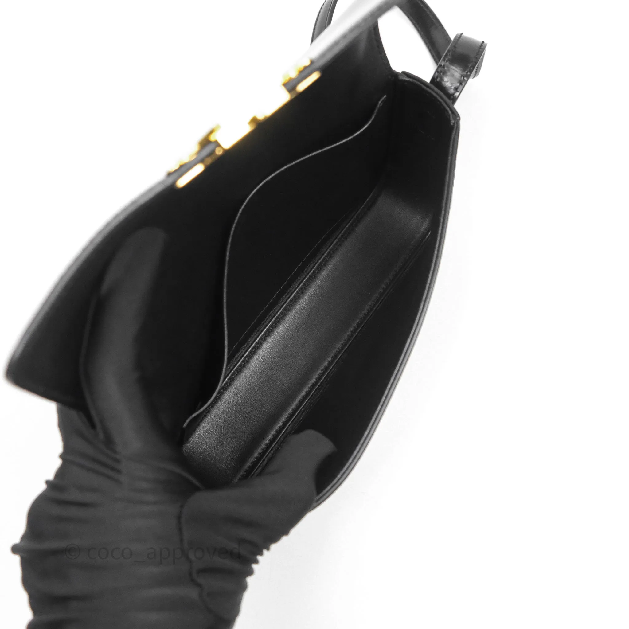 Celine Triomphe Shoulder Bag Black Shiny Calfskin