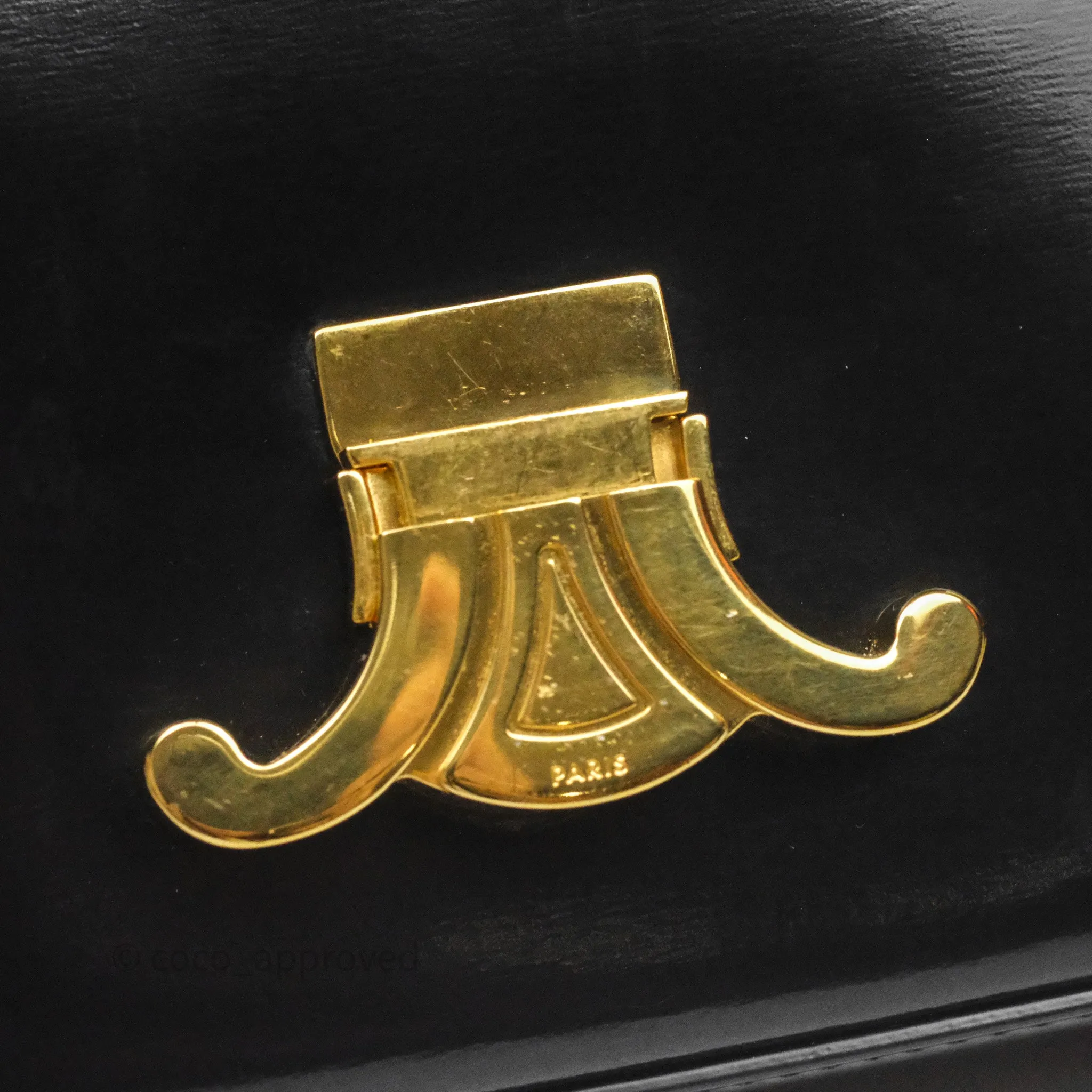 Celine Triomphe Shoulder Bag Black Shiny Calfskin