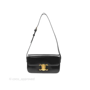 Celine Triomphe Shoulder Bag Black Shiny Calfskin