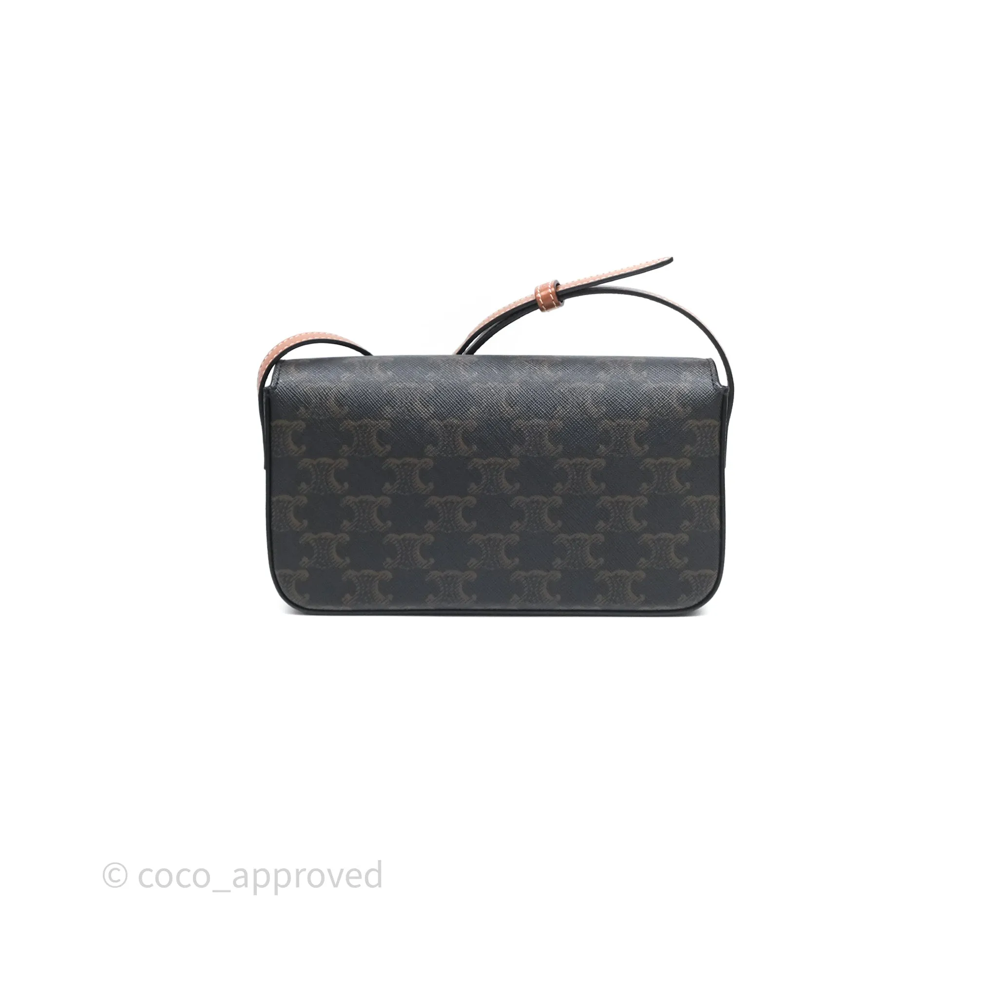 Celine Triomphe Shoulder Bag Tan Calfskin Triomphe Canvas