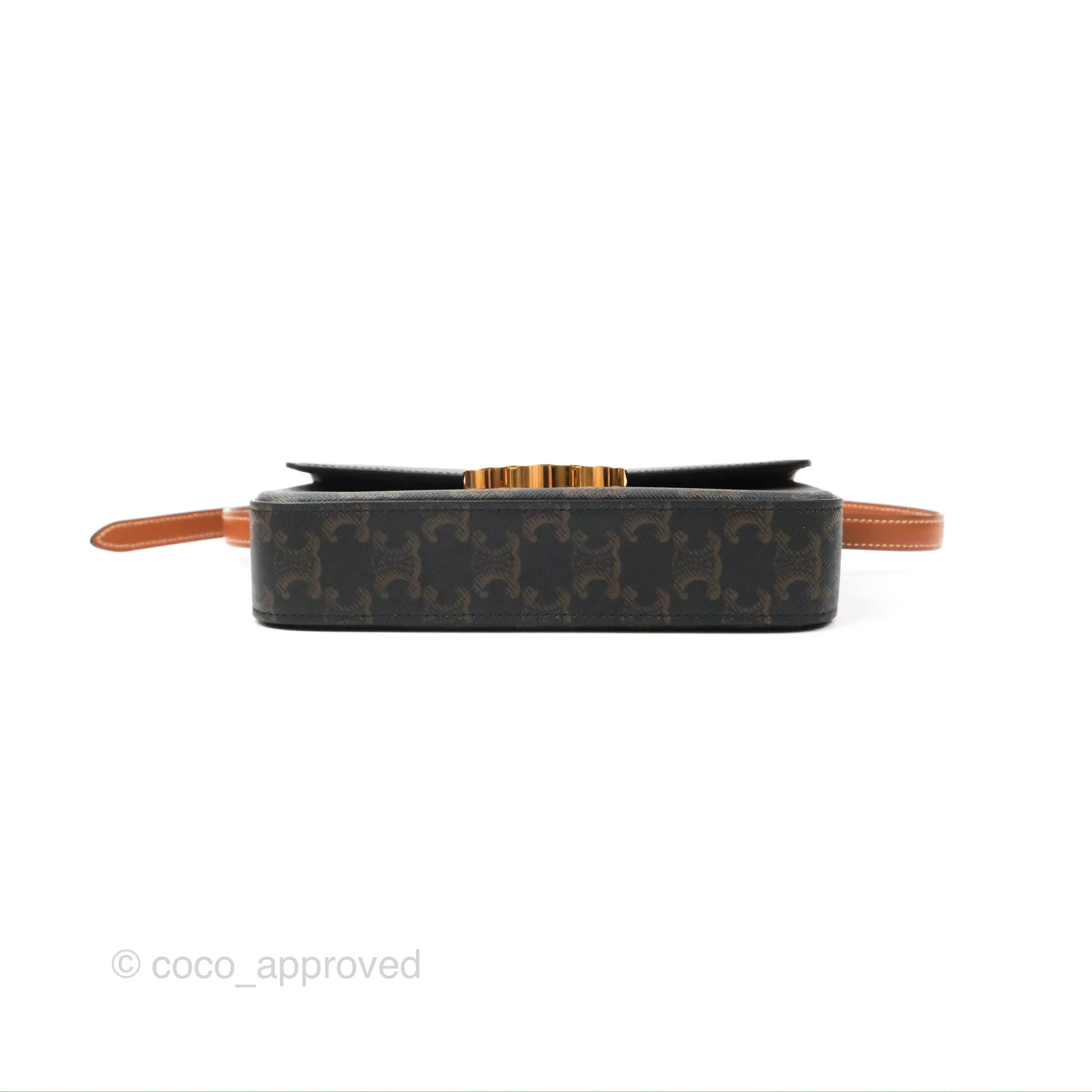 Celine Triomphe Shoulder Bag Tan Calfskin Triomphe Canvas