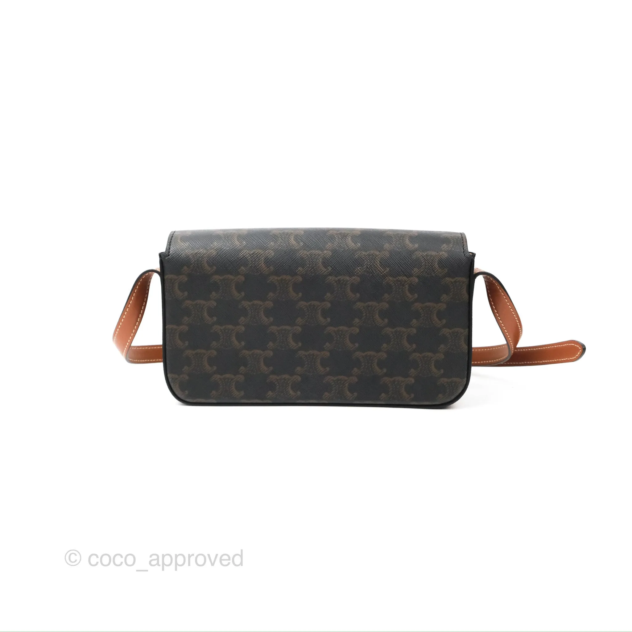 Celine Triomphe Shoulder Bag Tan Calfskin Triomphe Canvas