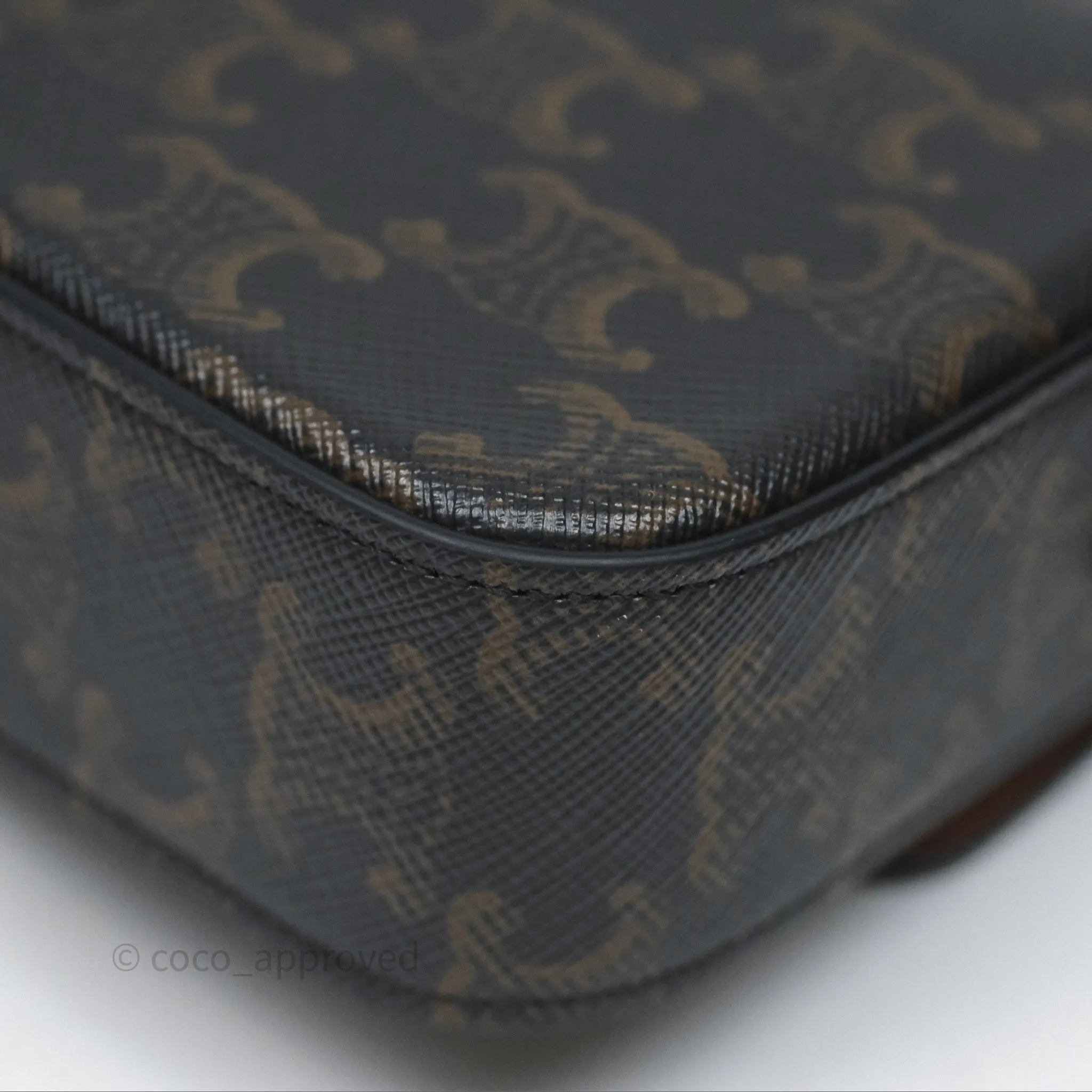 Celine Triomphe Shoulder Bag Tan Calfskin Triomphe Canvas
