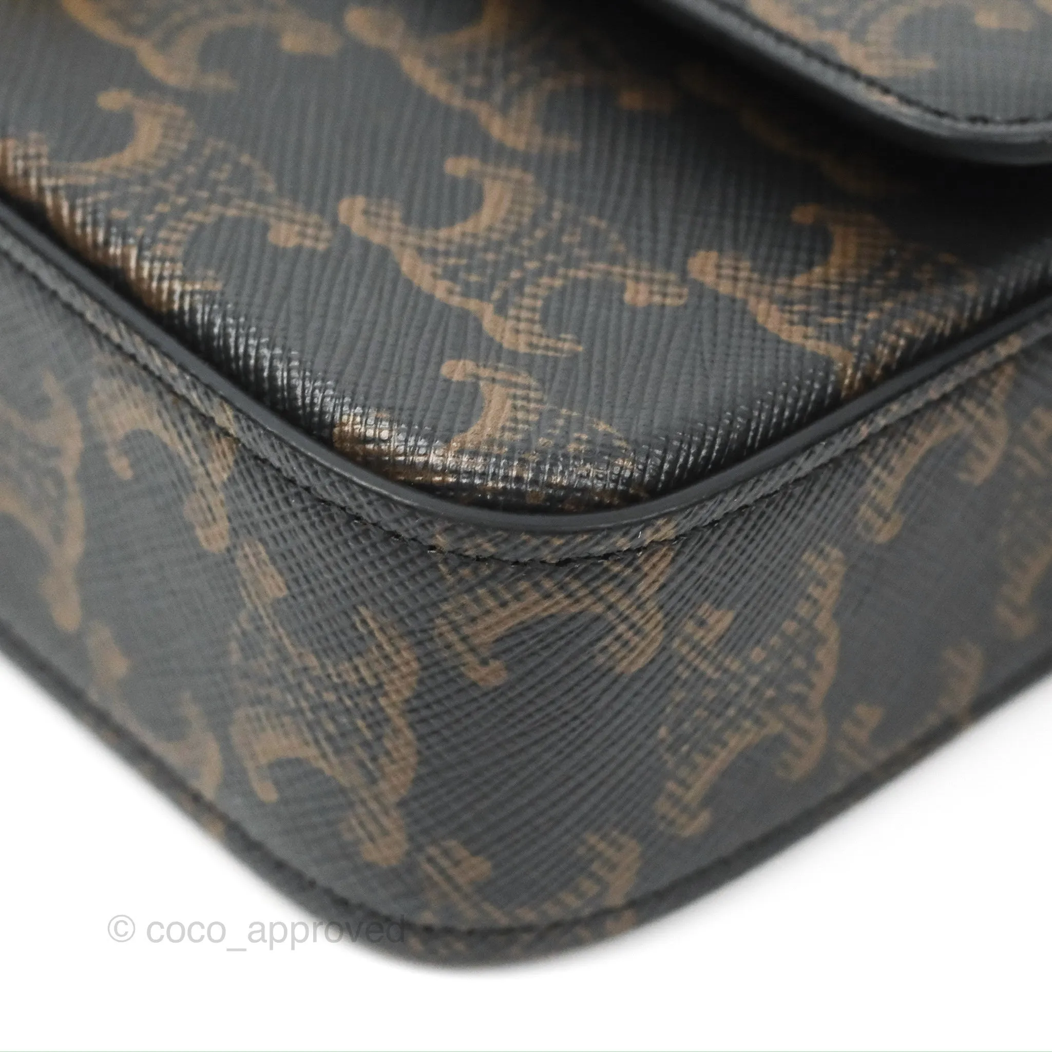 Celine Triomphe Shoulder Bag Tan Calfskin Triomphe Canvas