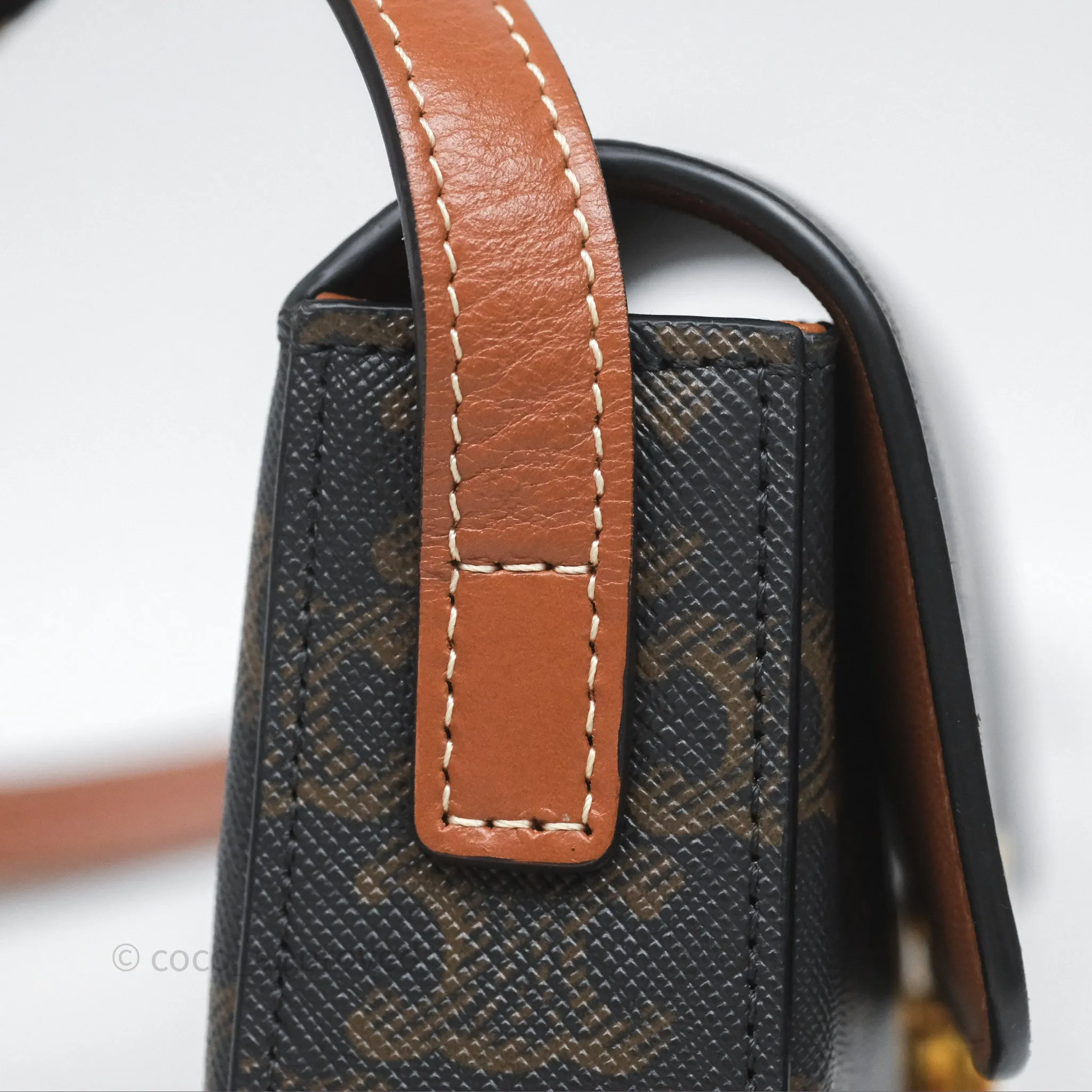 Celine Triomphe Shoulder Bag Tan Calfskin Triomphe Canvas