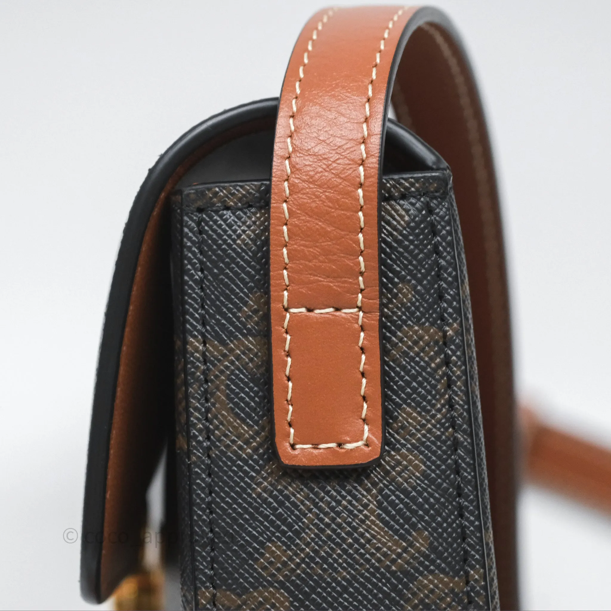 Celine Triomphe Shoulder Bag Tan Calfskin Triomphe Canvas