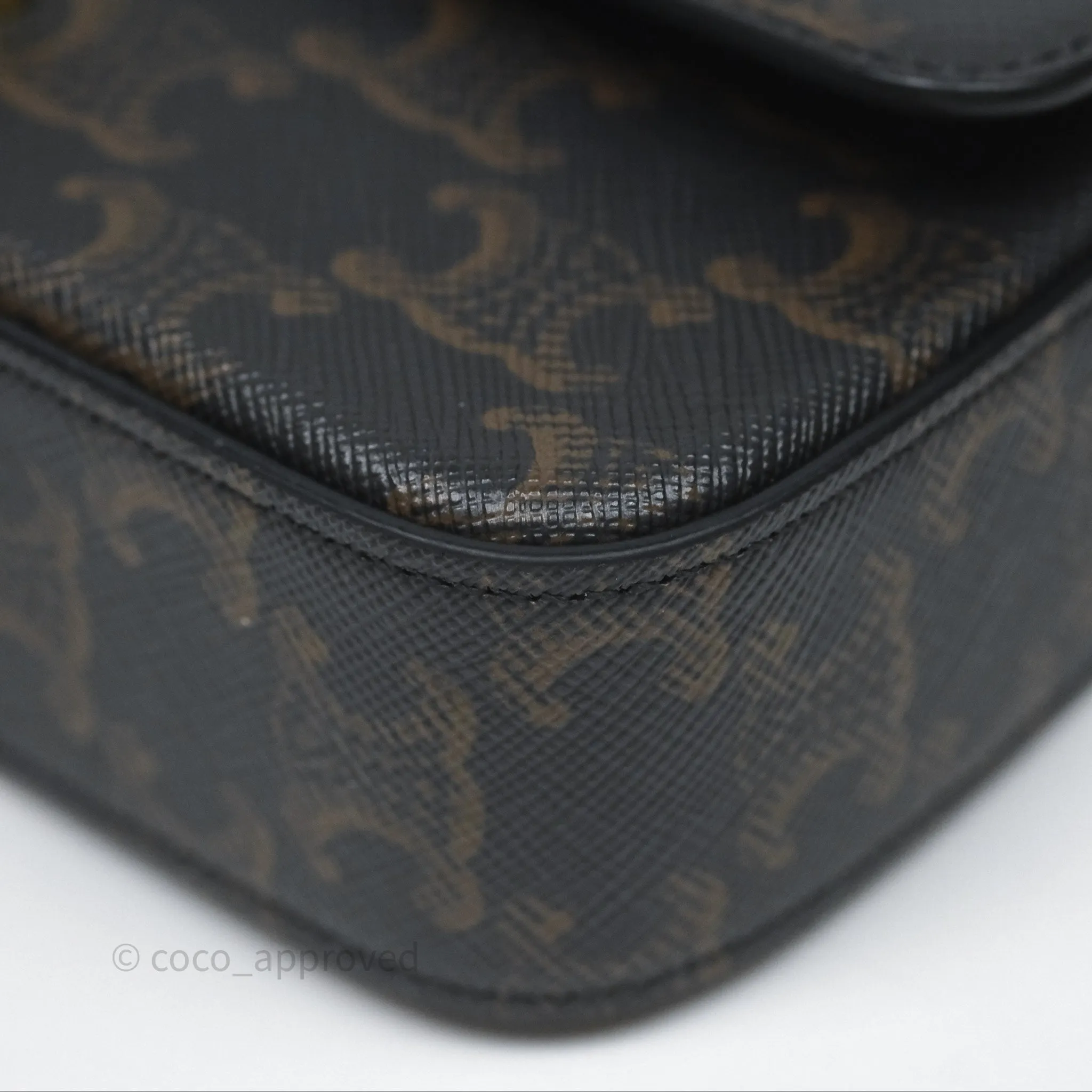 Celine Triomphe Shoulder Bag Tan Calfskin Triomphe Canvas