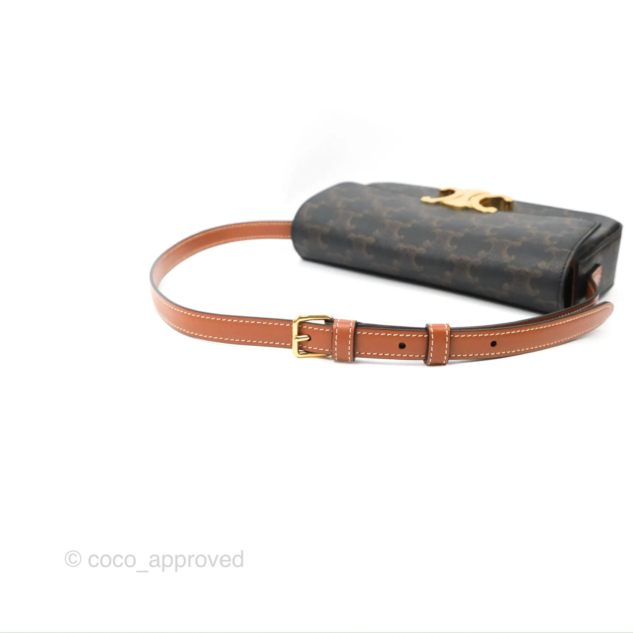 Celine Triomphe Shoulder Bag Tan Calfskin Triomphe Canvas