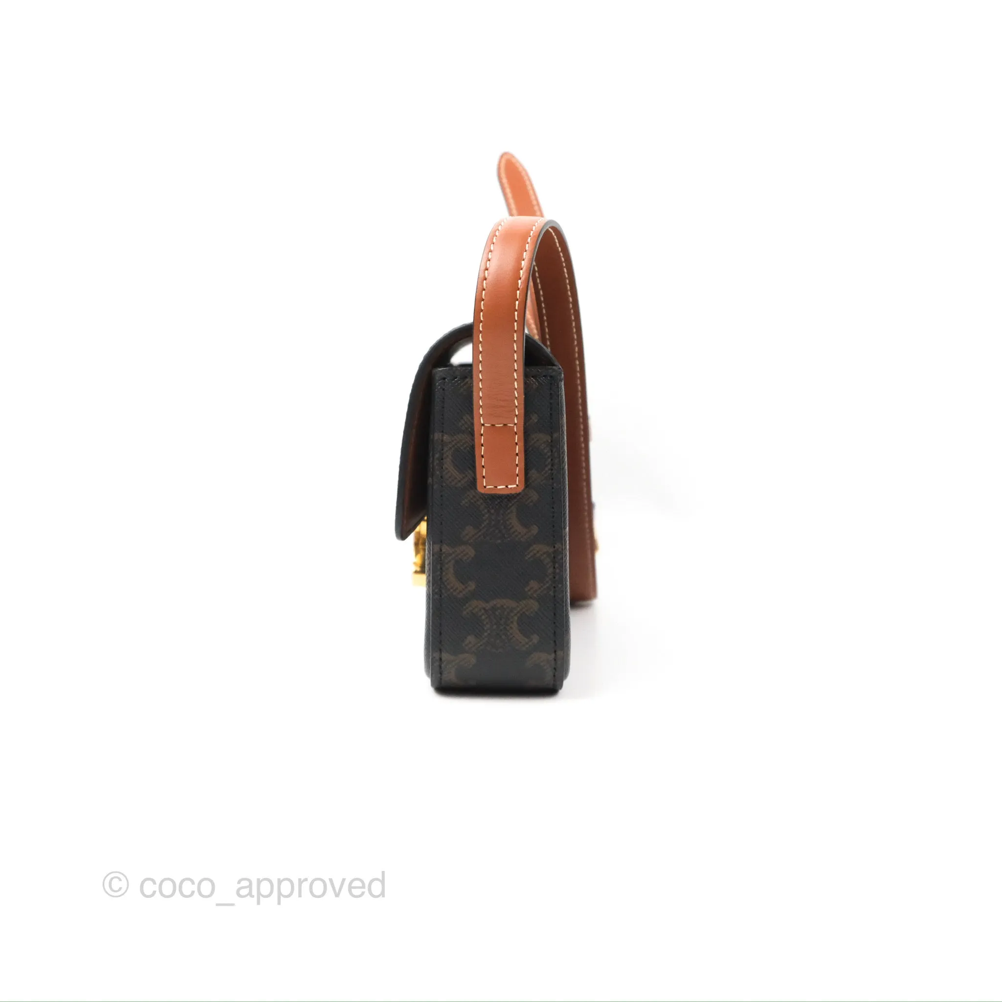 Celine Triomphe Shoulder Bag Tan Calfskin Triomphe Canvas