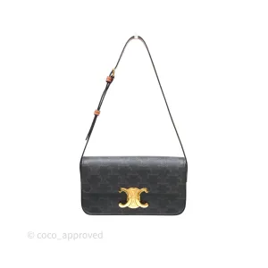 Celine Triomphe Shoulder Bag Tan Calfskin Triomphe Canvas