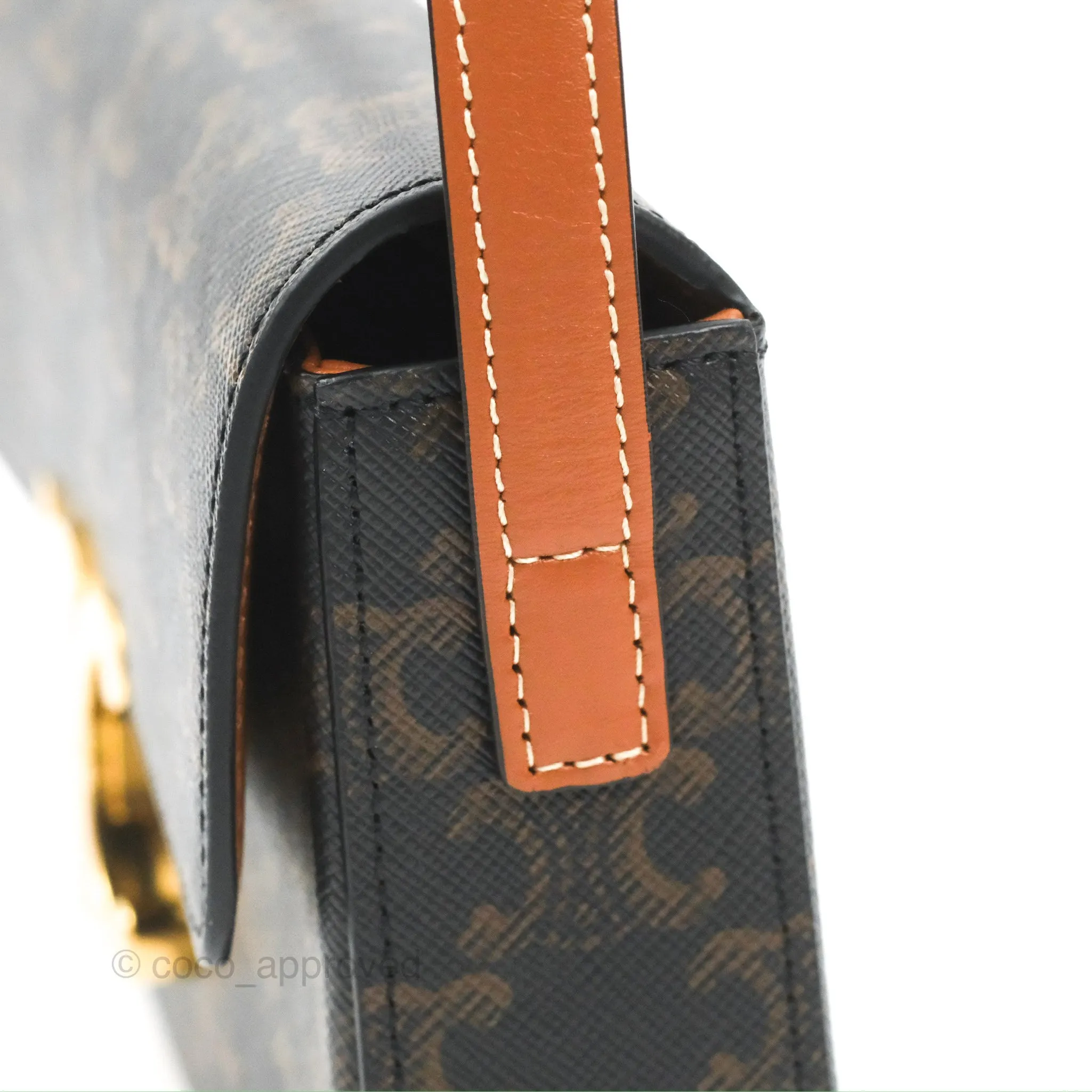 Celine Triomphe Shoulder Bag Tan Calfskin Triomphe Canvas