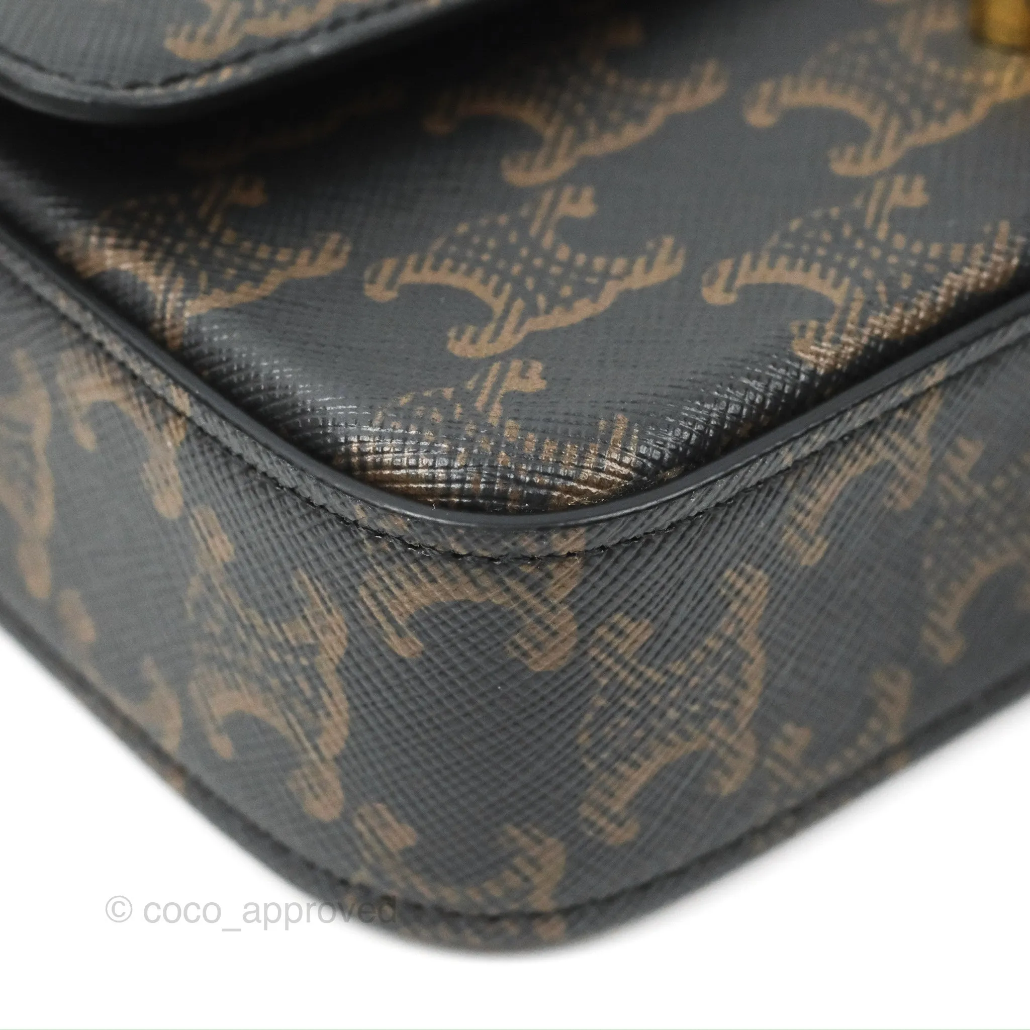 Celine Triomphe Shoulder Bag Tan Calfskin Triomphe Canvas