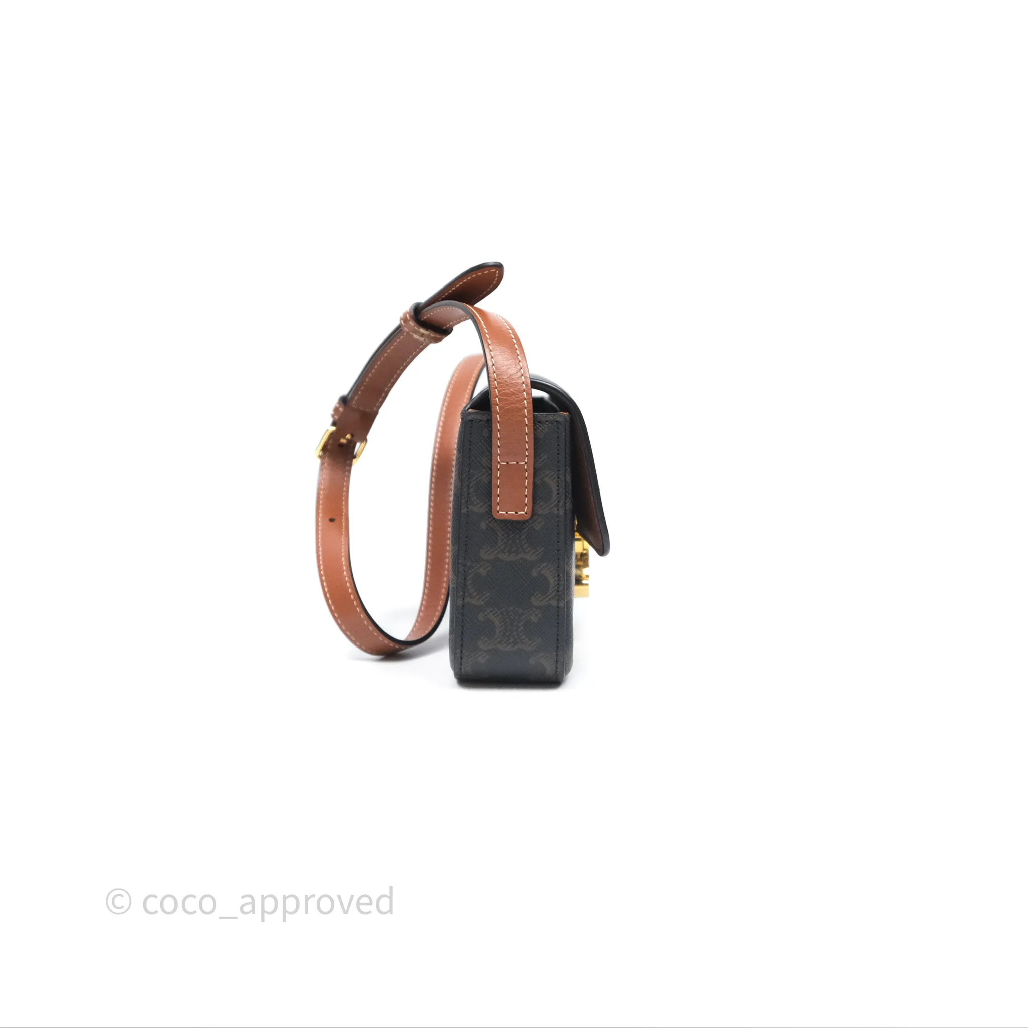 Celine Triomphe Shoulder Bag Tan Calfskin Triomphe Canvas