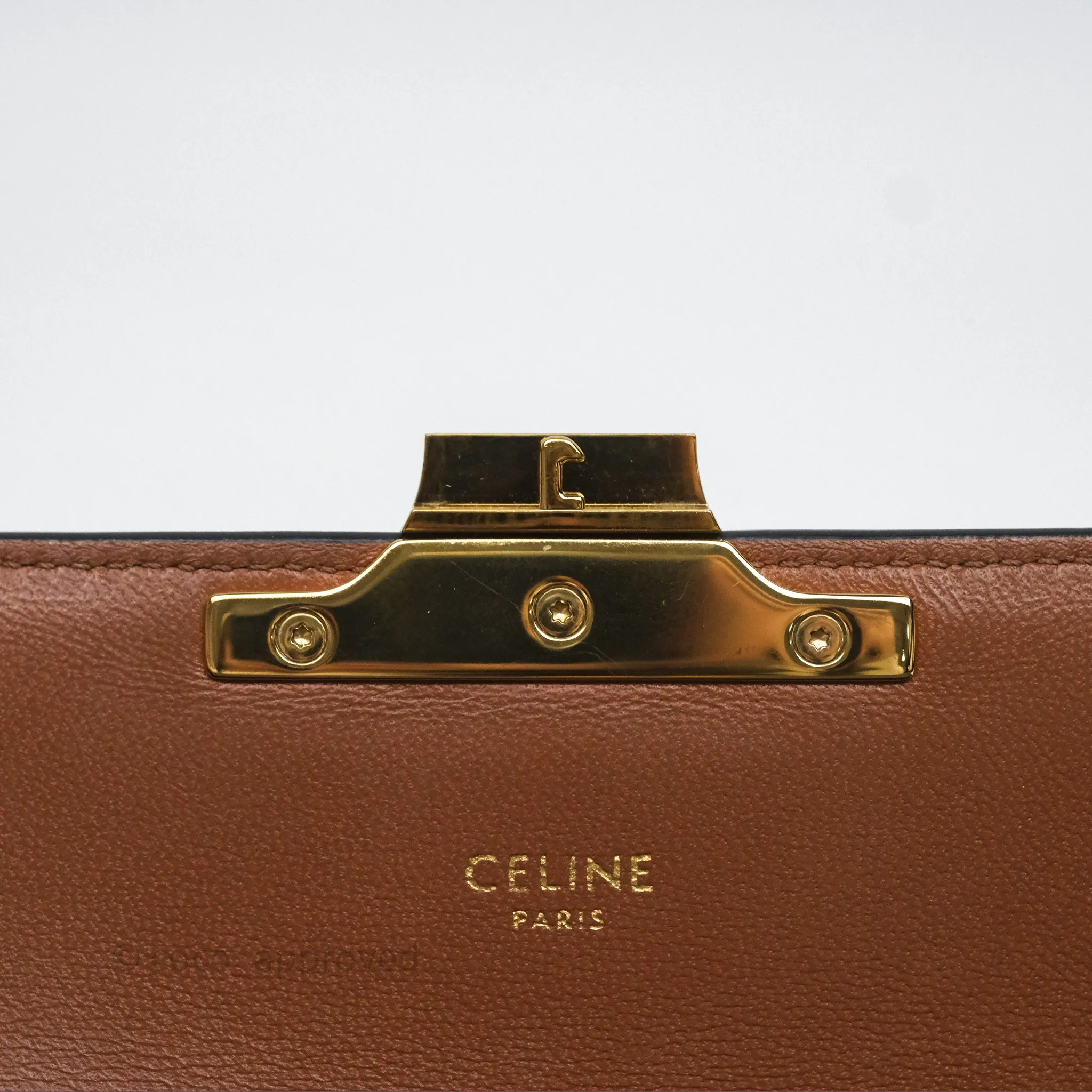 Celine Triomphe Shoulder Bag Tan Calfskin Triomphe Canvas