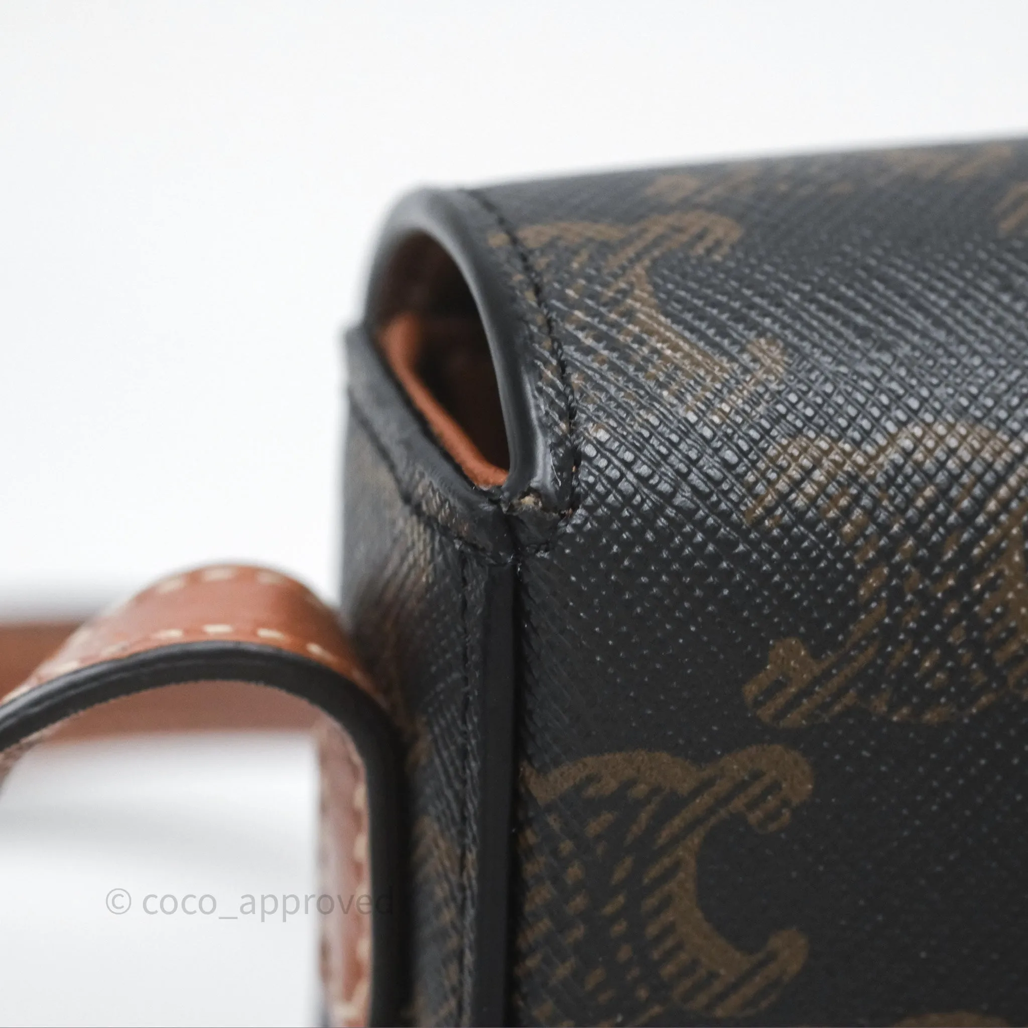 Celine Triomphe Shoulder Bag Tan Calfskin Triomphe Canvas
