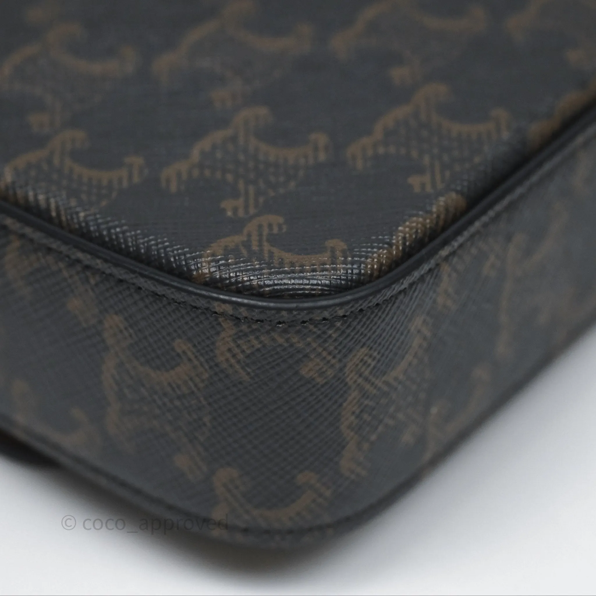 Celine Triomphe Shoulder Bag Tan Calfskin Triomphe Canvas