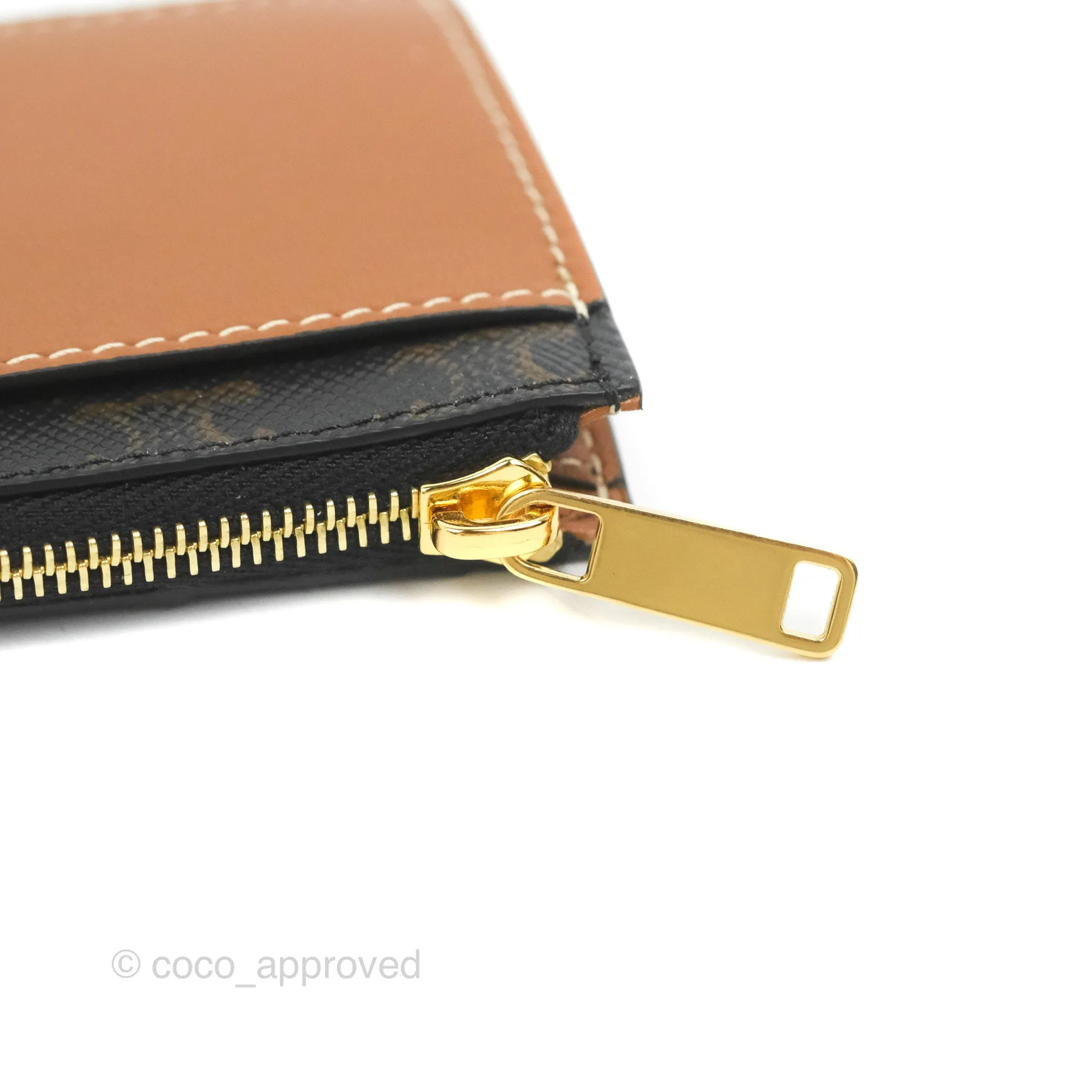 Celine Zipped Card Holder Triomphe Canvas Tan Lambskin