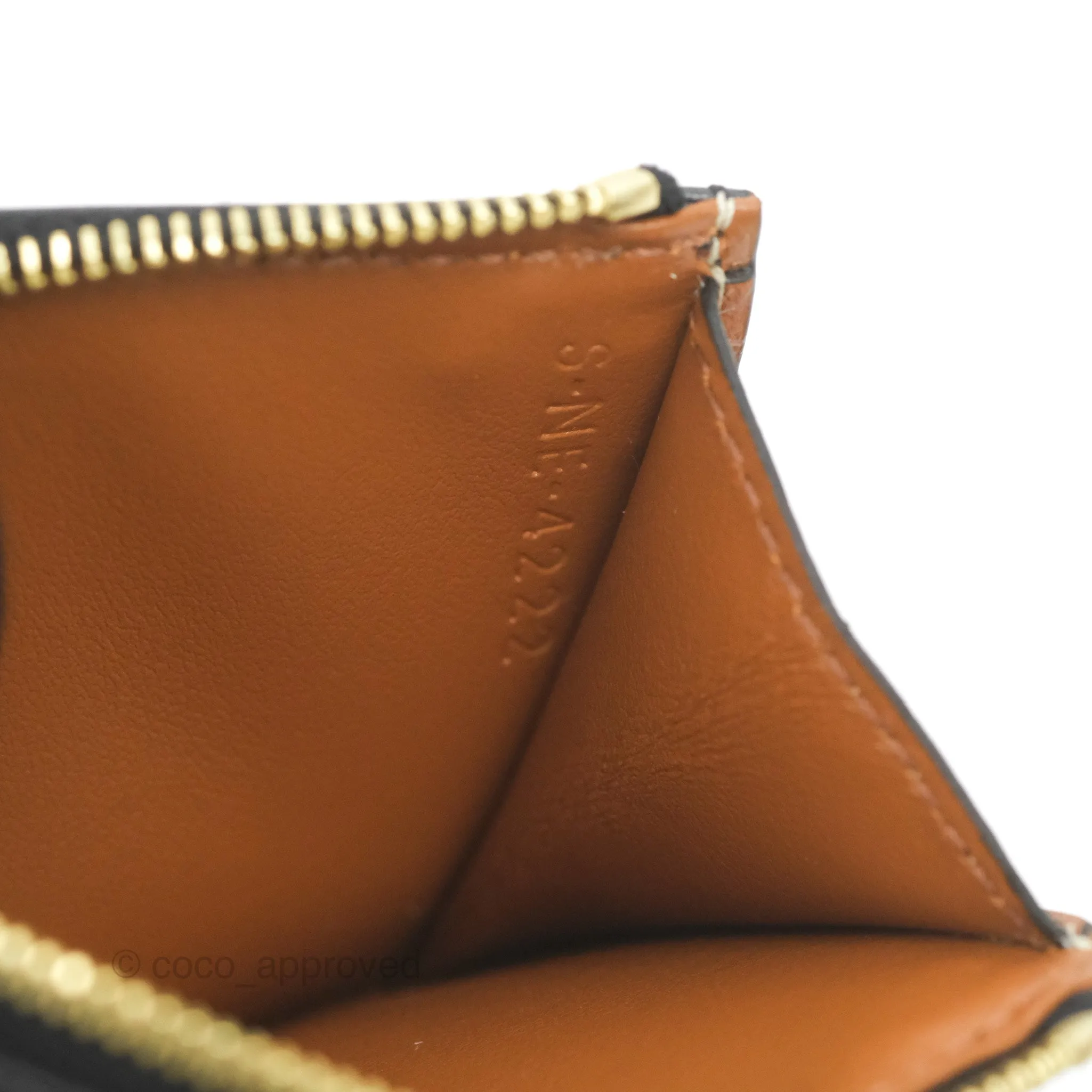 Celine Zipped Card Holder Triomphe Canvas Tan Lambskin