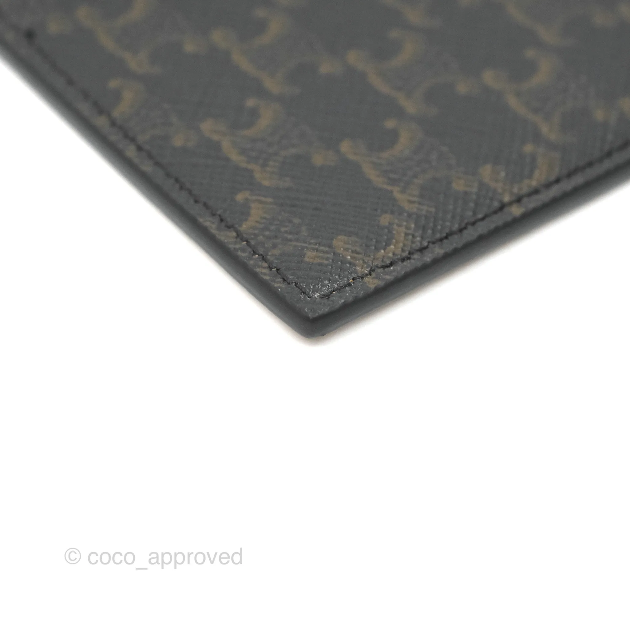 Celine Zipped Card Holder Triomphe Canvas Tan Lambskin