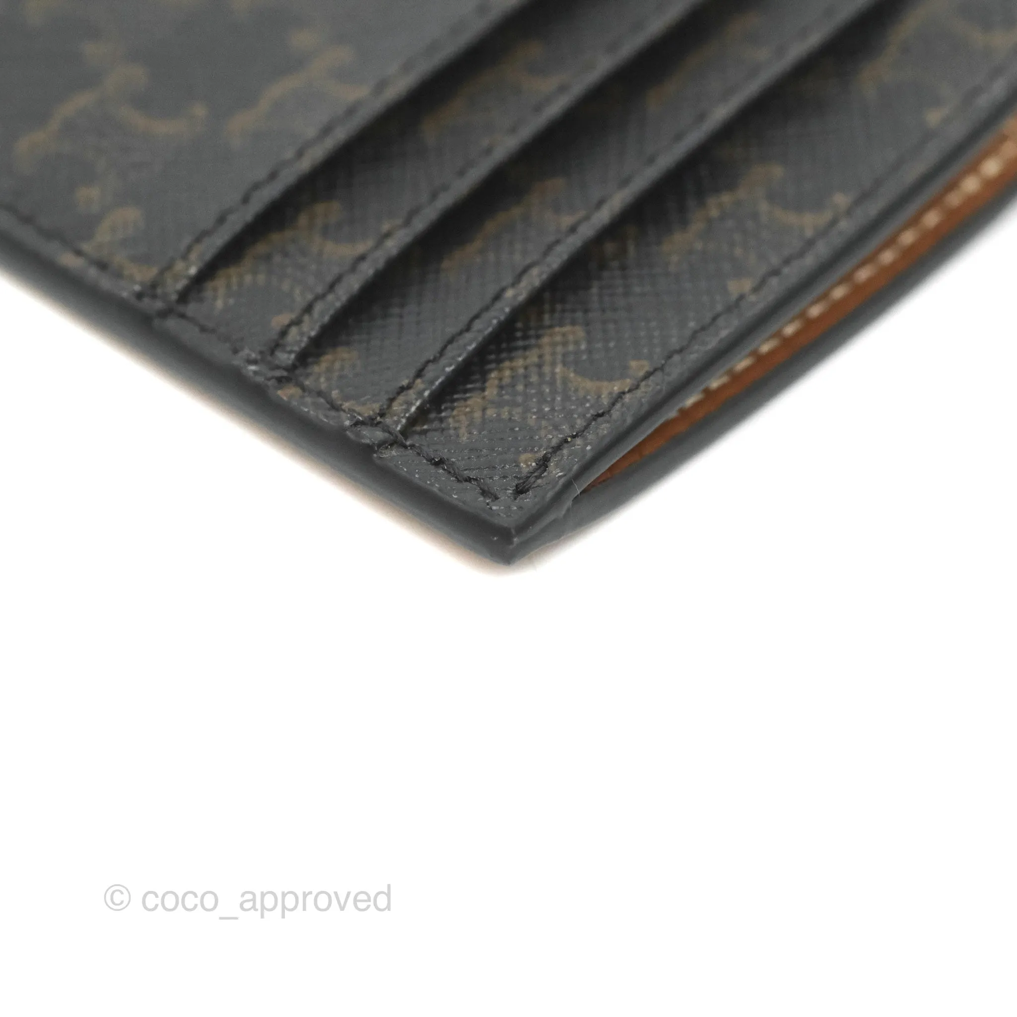 Celine Zipped Card Holder Triomphe Canvas Tan Lambskin