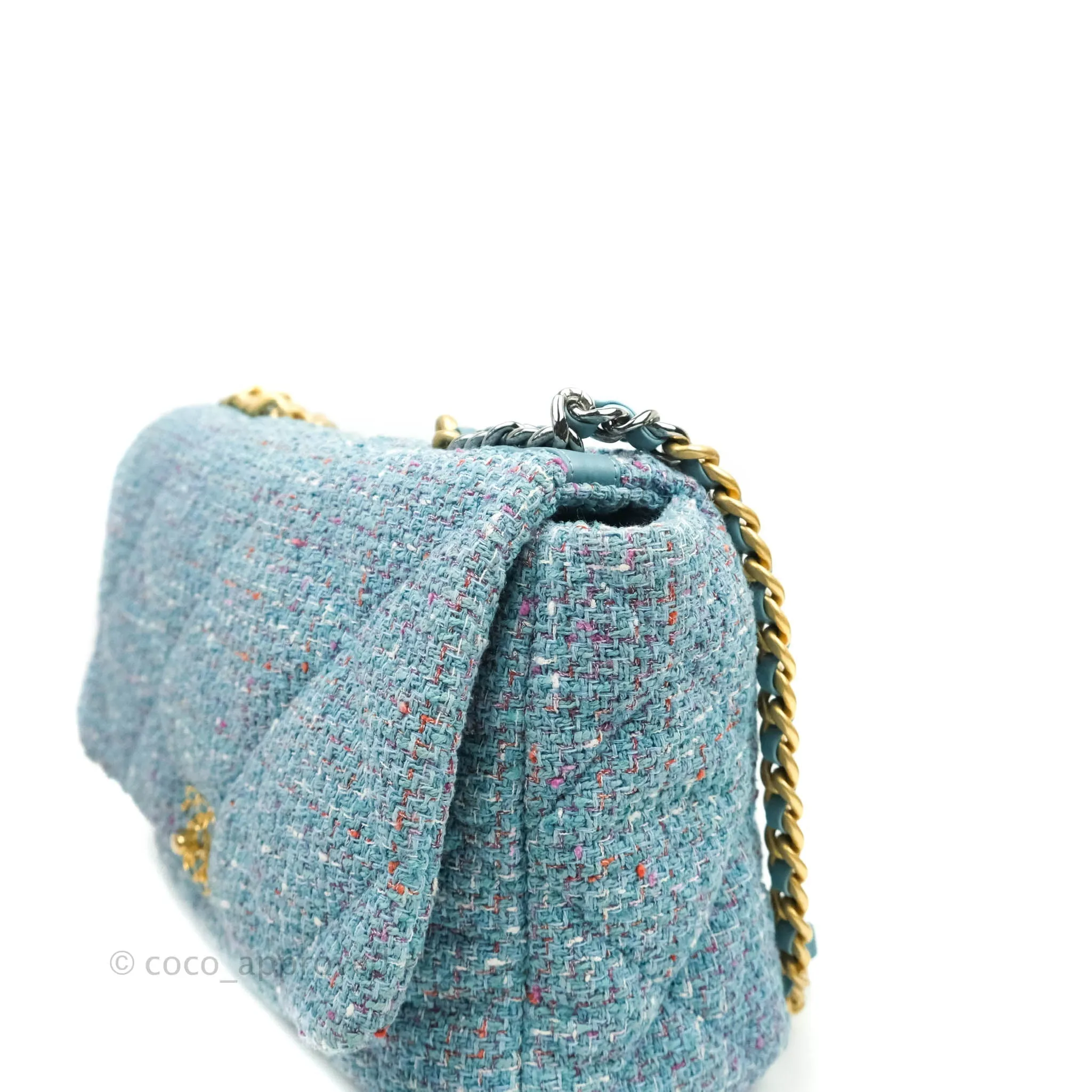 Chanel 19 Maxi Flap Bag Blue Tweed Mixed Hardware