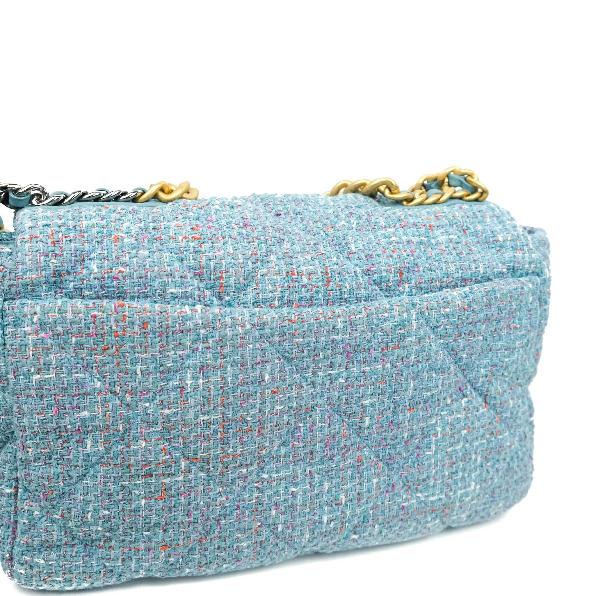Chanel 19 Maxi Flap Bag Blue Tweed Mixed Hardware