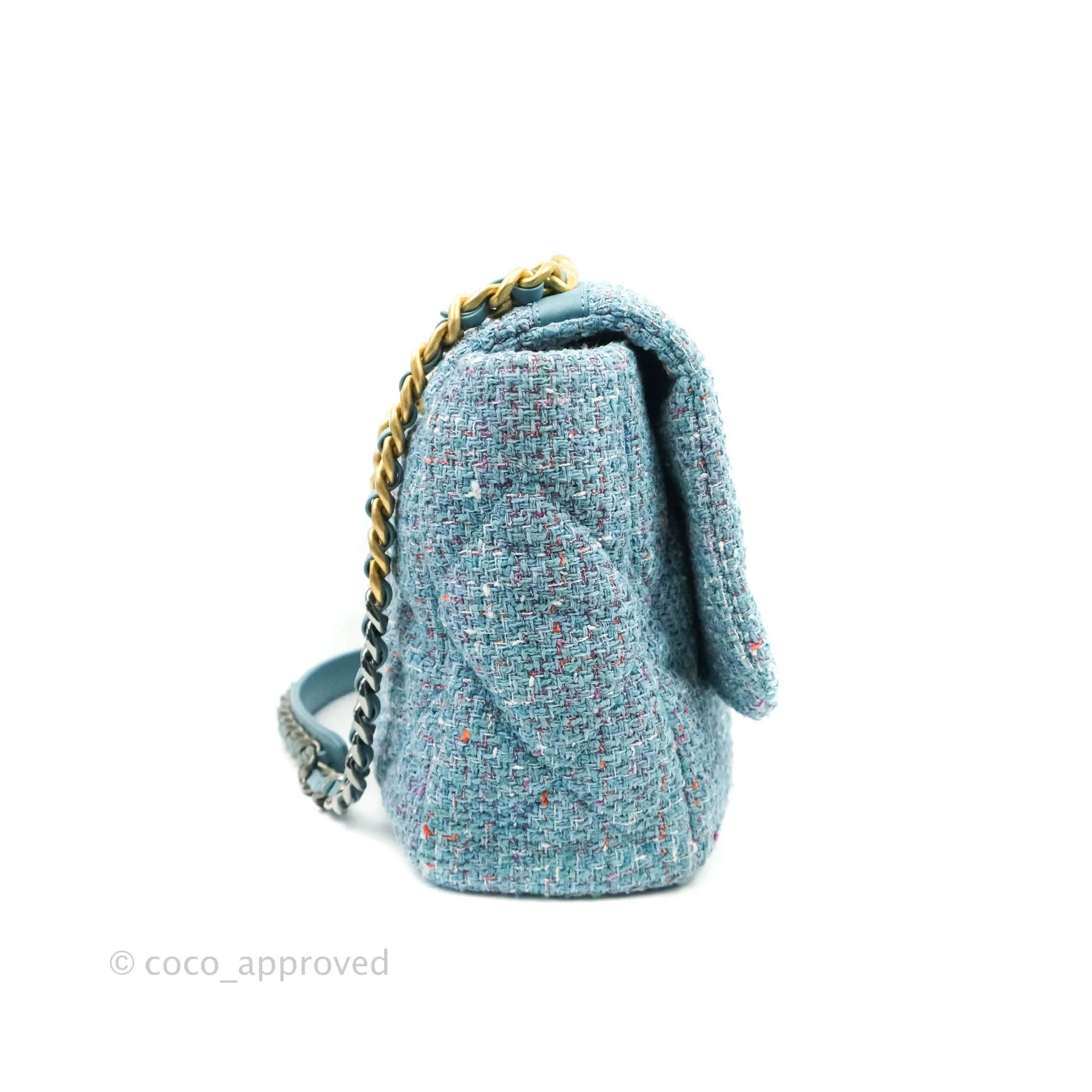 Chanel 19 Maxi Flap Bag Blue Tweed Mixed Hardware