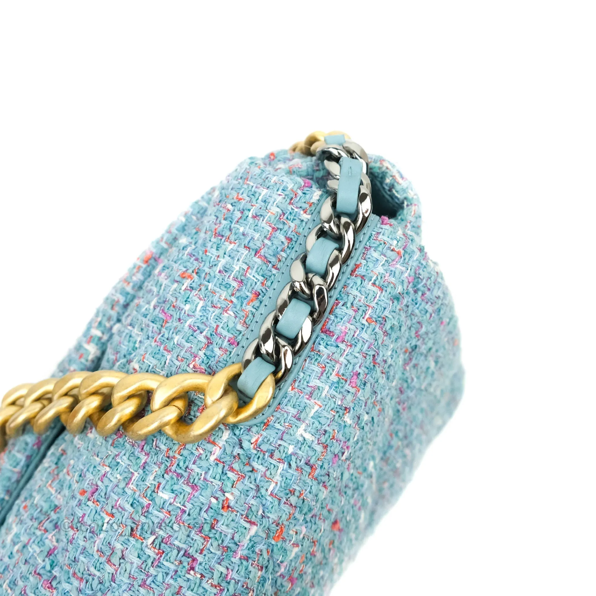 Chanel 19 Maxi Flap Bag Blue Tweed Mixed Hardware