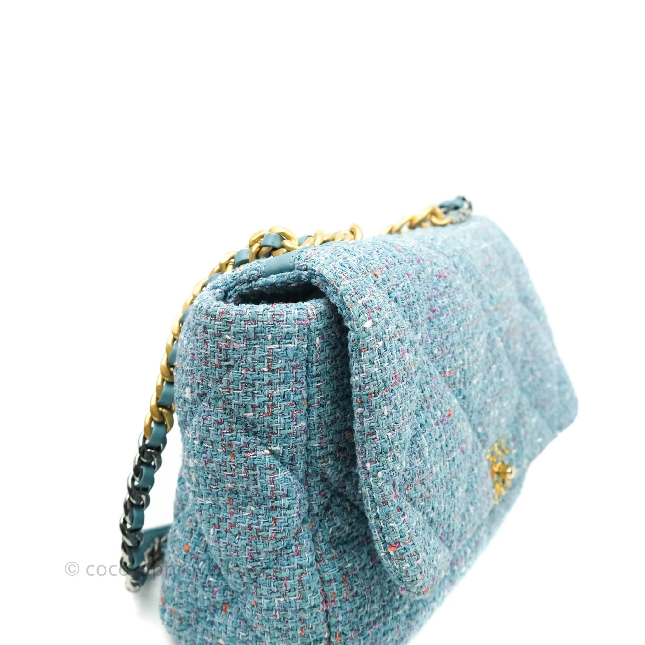 Chanel 19 Maxi Flap Bag Blue Tweed Mixed Hardware