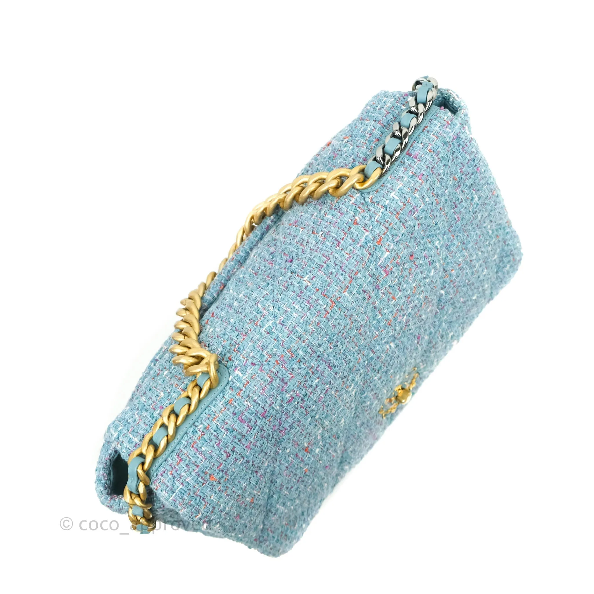 Chanel 19 Maxi Flap Bag Blue Tweed Mixed Hardware