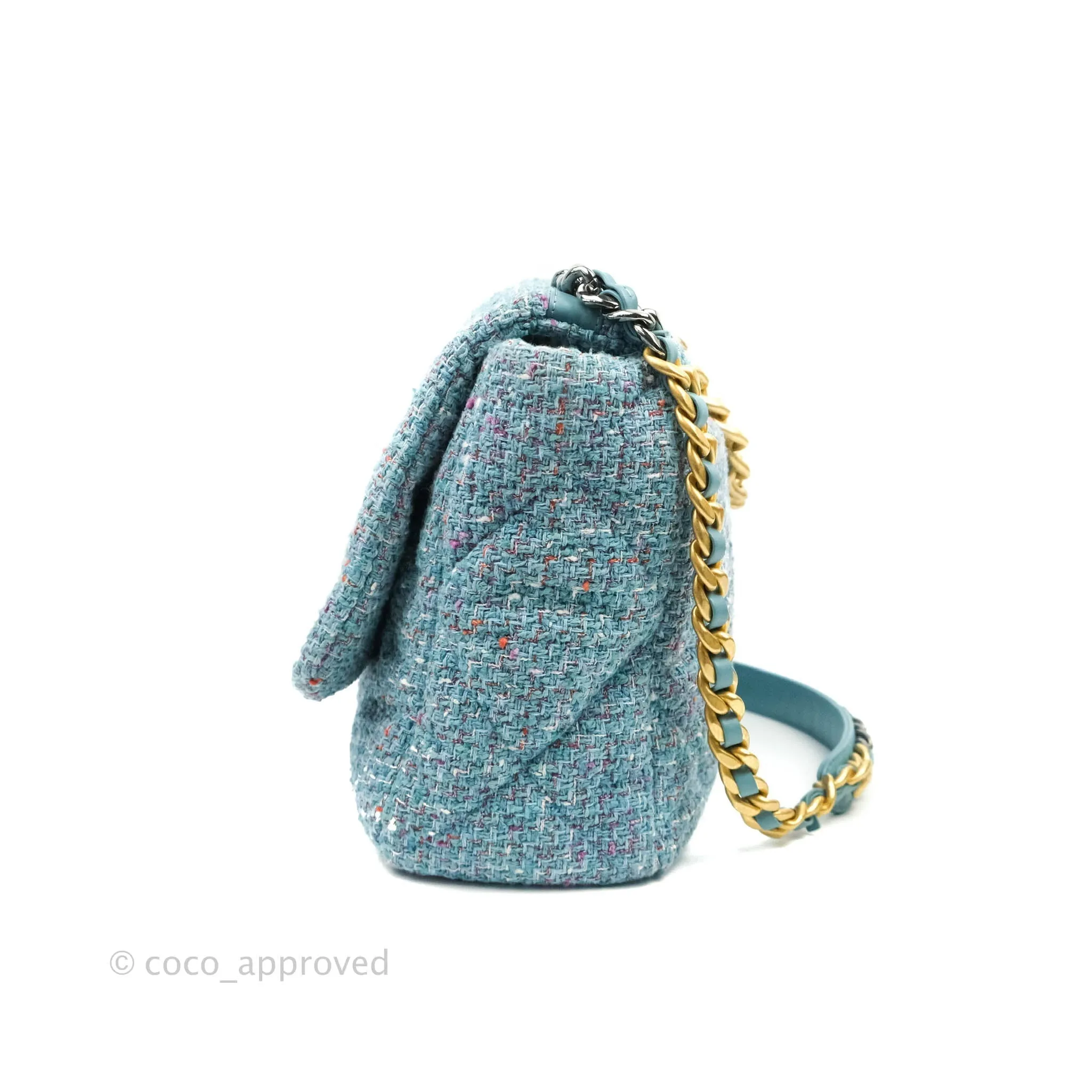 Chanel 19 Maxi Flap Bag Blue Tweed Mixed Hardware
