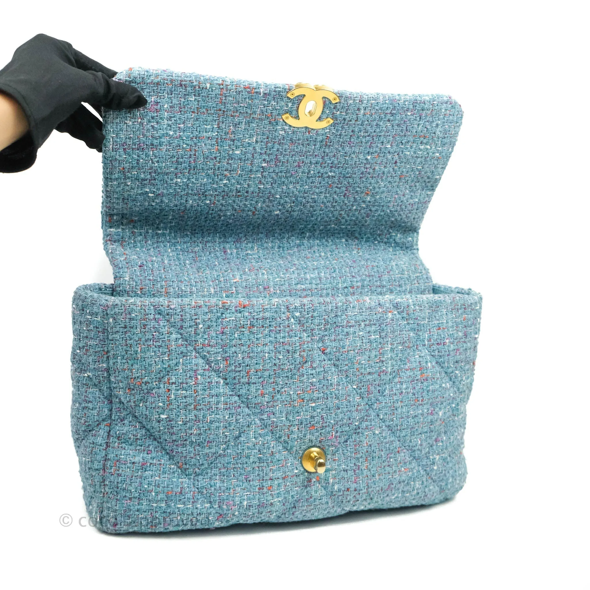 Chanel 19 Maxi Flap Bag Blue Tweed Mixed Hardware