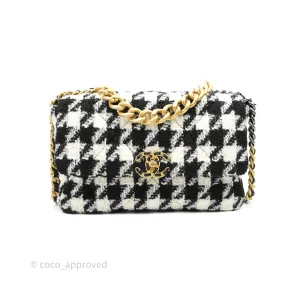 Chanel 19 Medium Tweed Houndstooth Black & White Mixed Hardware