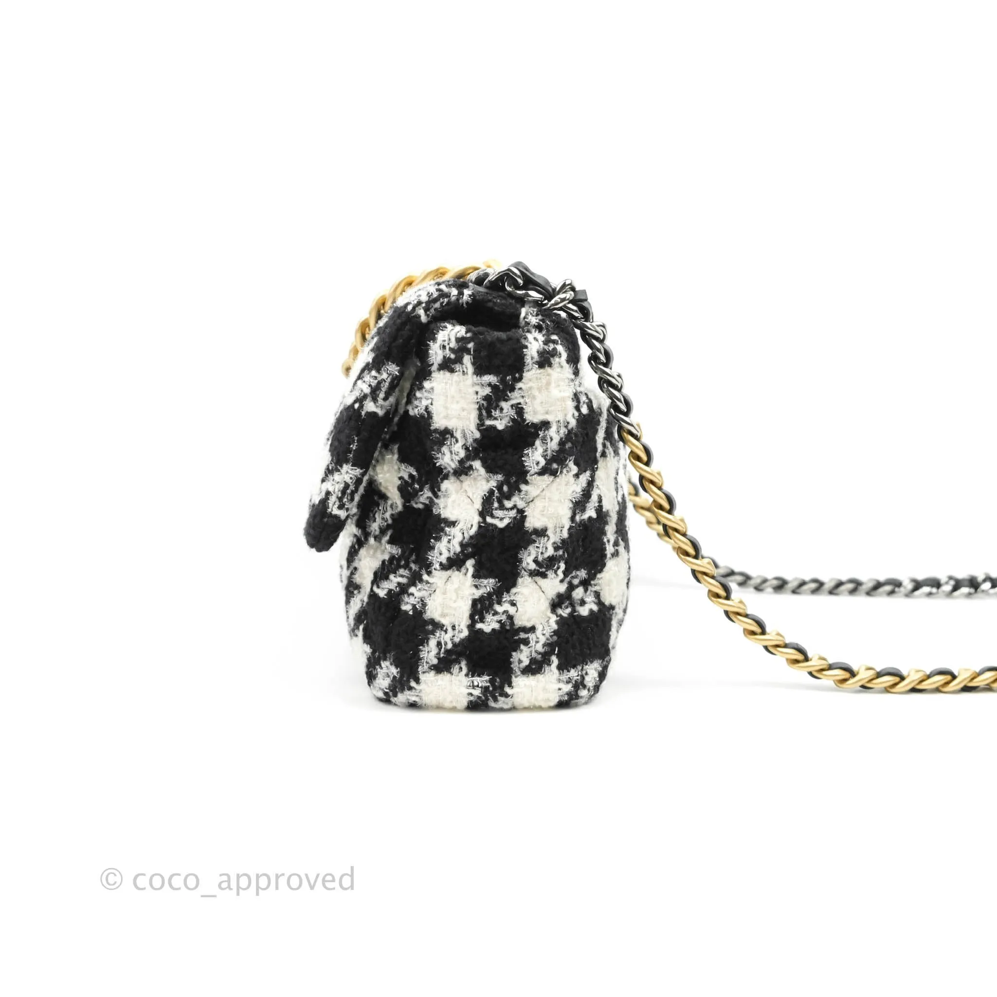 Chanel 19 Medium Tweed Houndstooth Black & White Mixed Hardware