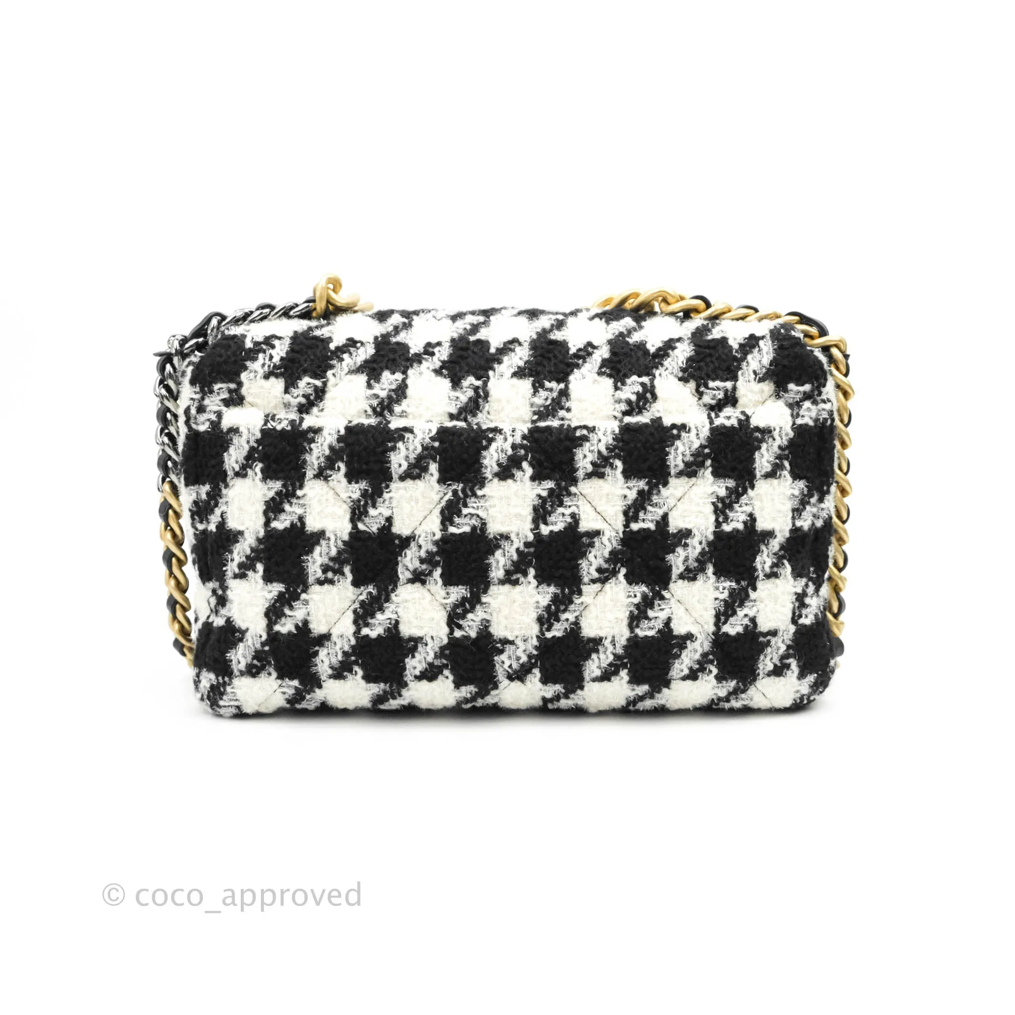 Chanel 19 Medium Tweed Houndstooth Black & White Mixed Hardware